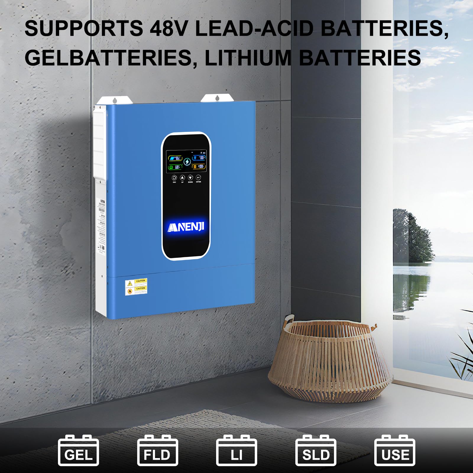 11000W Inverter ibrido 48V, 2 MPPT integrati, supporta 6 unità in parallelo, carica batteria max. 160A, può immettere energia nella rete, supporta il funzionamento senza batteria