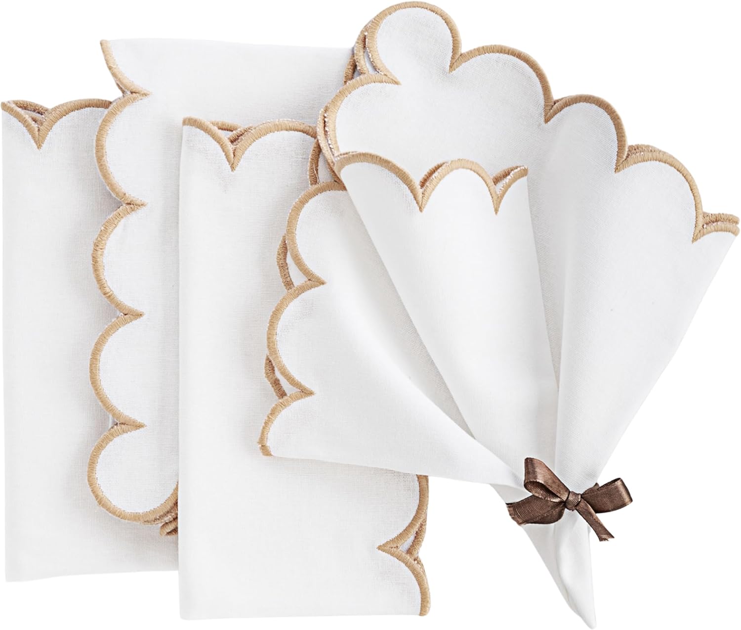 Christmas Napkins, Green Scallop Cloth Napkins, 100% Cotton Dinner Napkin, Set of 4, Washable & Reusable Napkin for Wedding, Party & Daily Use, Wavy Edge Green Table Napkins 18x18