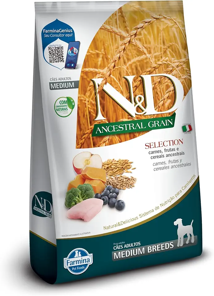 N&D Ancestral Grain Selection Ração para Cães Adultos Raças Médias 15 kg