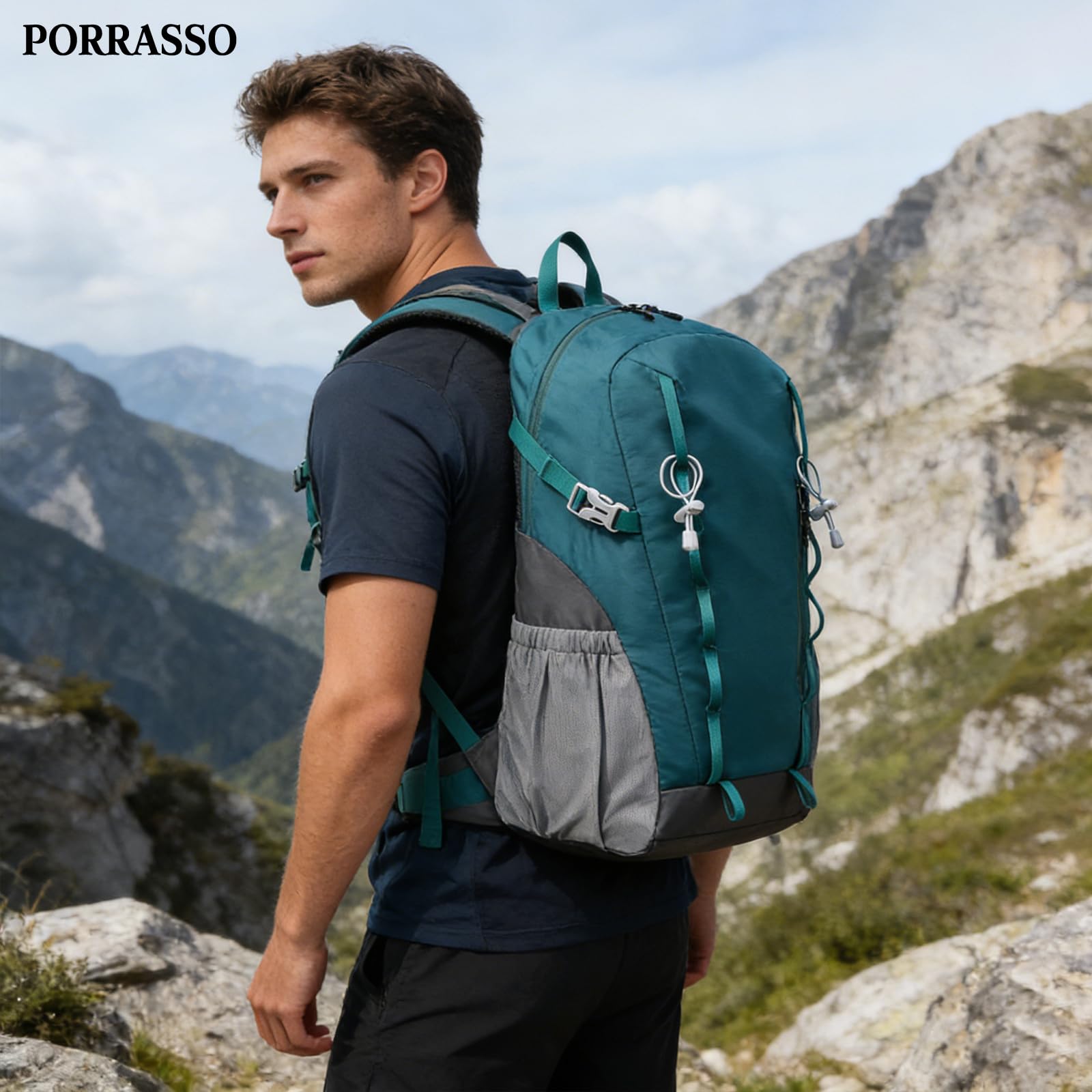 Zaino da Escursionismo Outdoor 30L Zaino di Grande Capacità Zaini Giorno Campeggio Impermeabile con Schienale Traspirante per Escursionismo Viaggi Uso Quotidiano Blu