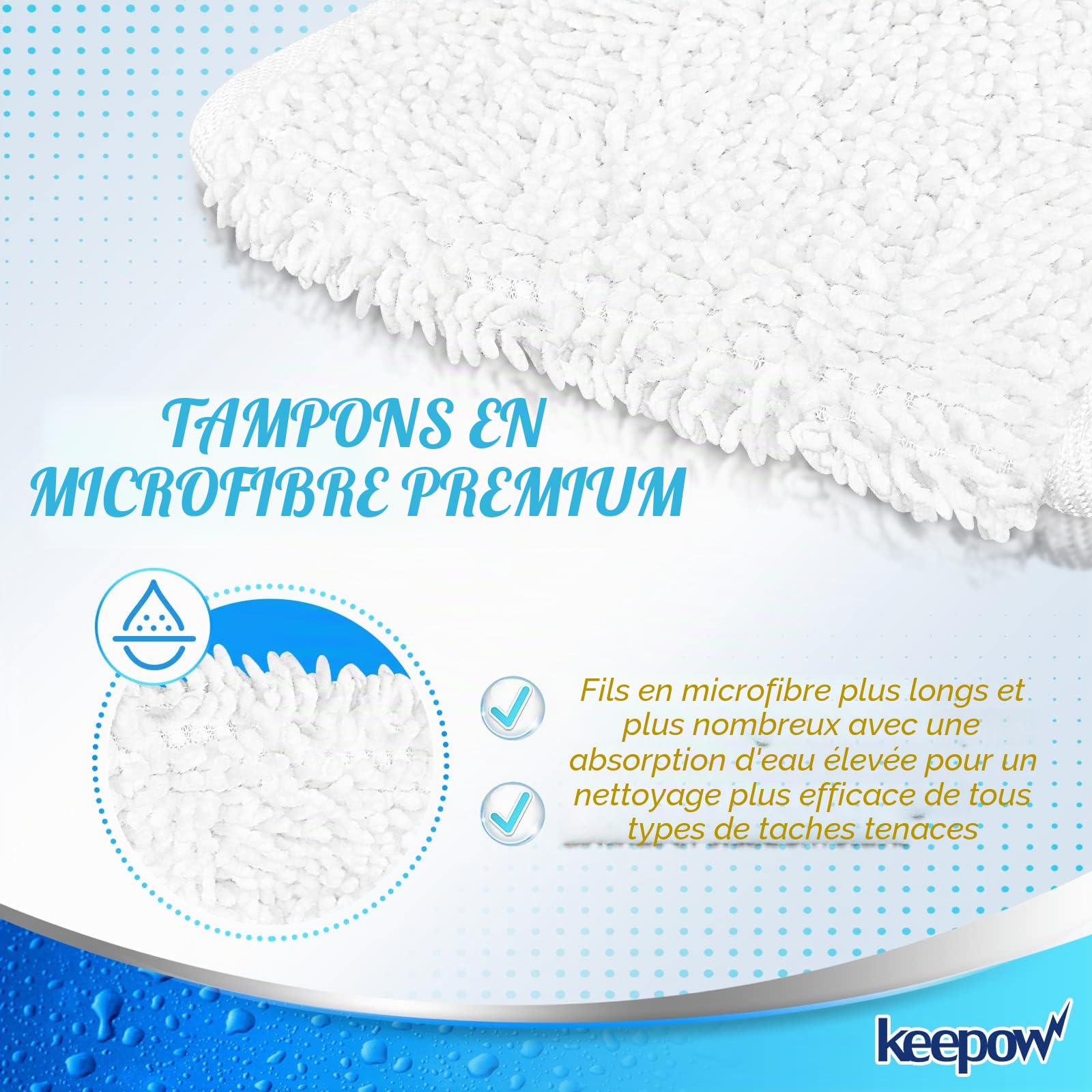 KEEPOW 5 PCS Recharge Balai Vapeur, Housse de Lingette Compatible avec le nettoyeur vapeur Steam et le nettoyeur vapeur Steam Plus