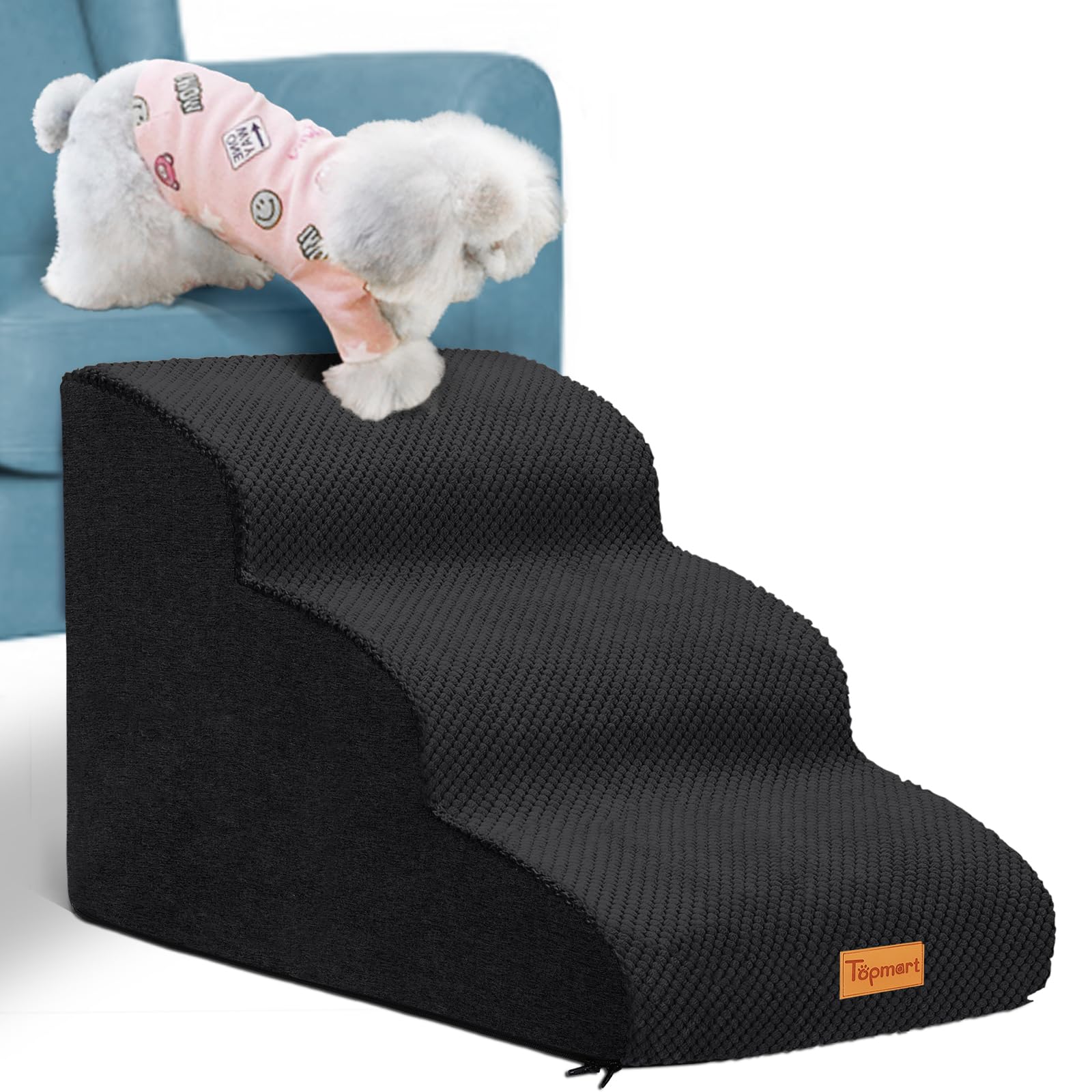 Topmart 3 Tiers Foam Dog Ramps,Non-Slip Pet Step,Extra Wide Deep Dog Stair