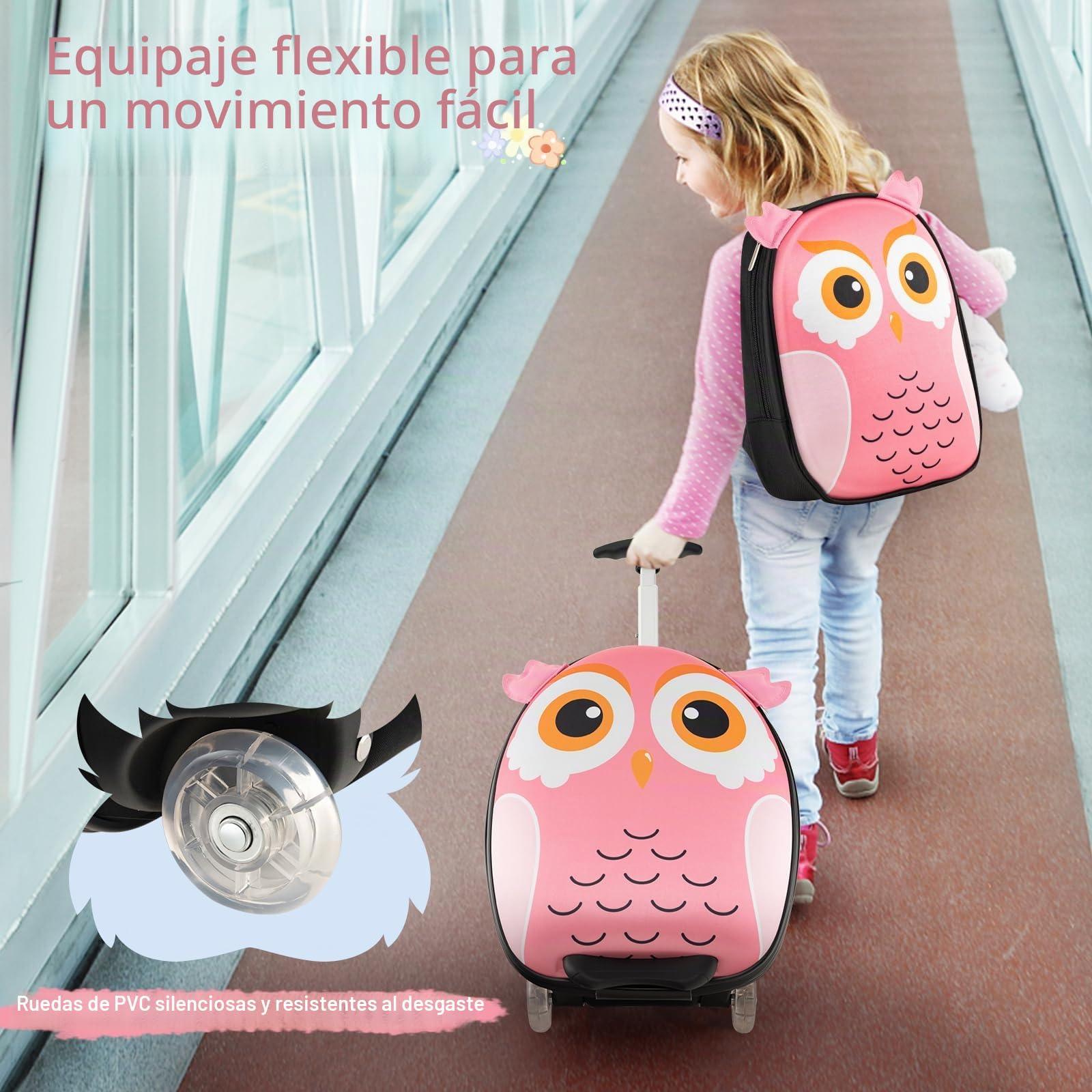 SOARS Juego de Maleta Infantil Niños, 16 '' Maleta + 12 '' Mochila, Maleta Cabina Ruedas y Asa Telescópica, Aprobado por Aerolíneas, Equipaje de Mano (Búho)