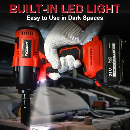 Miniatura 6 de AOBEN Llave de impacto inalámbrica de 12 pulgada, kit de pistola de impacto de potencia máxima de 600 N. M450 pies-libras, destornillador de impacto