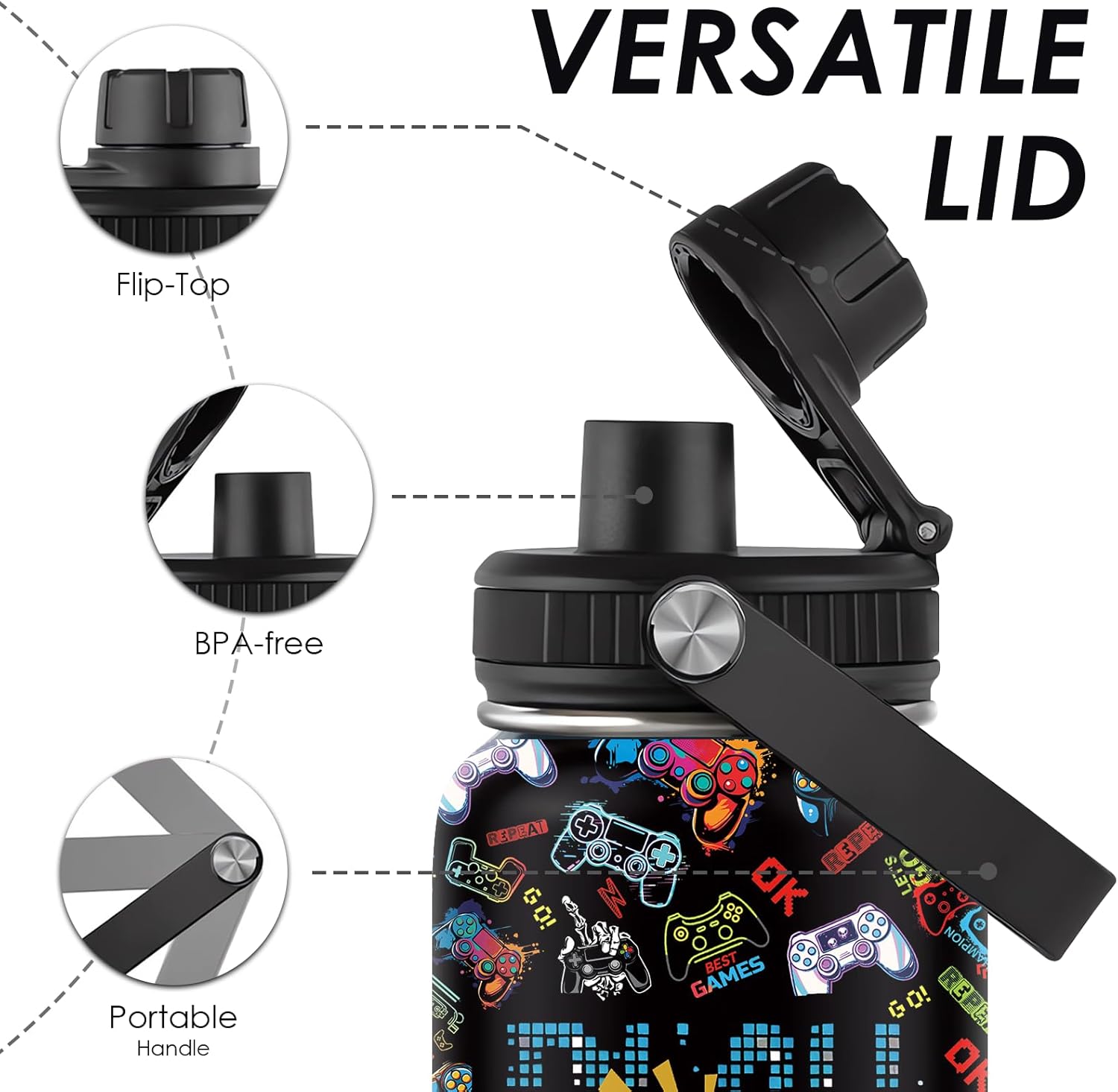 Gaming Gamer Gifts 32oz Gamings Gamepad Water Bottles, Gamers Gifts for Kids Teen Game Boys Son Adults Gaming Tumbler Presents Gamers Birthday Party Christmas Game Decor Gift Gamer Cup - Image 9