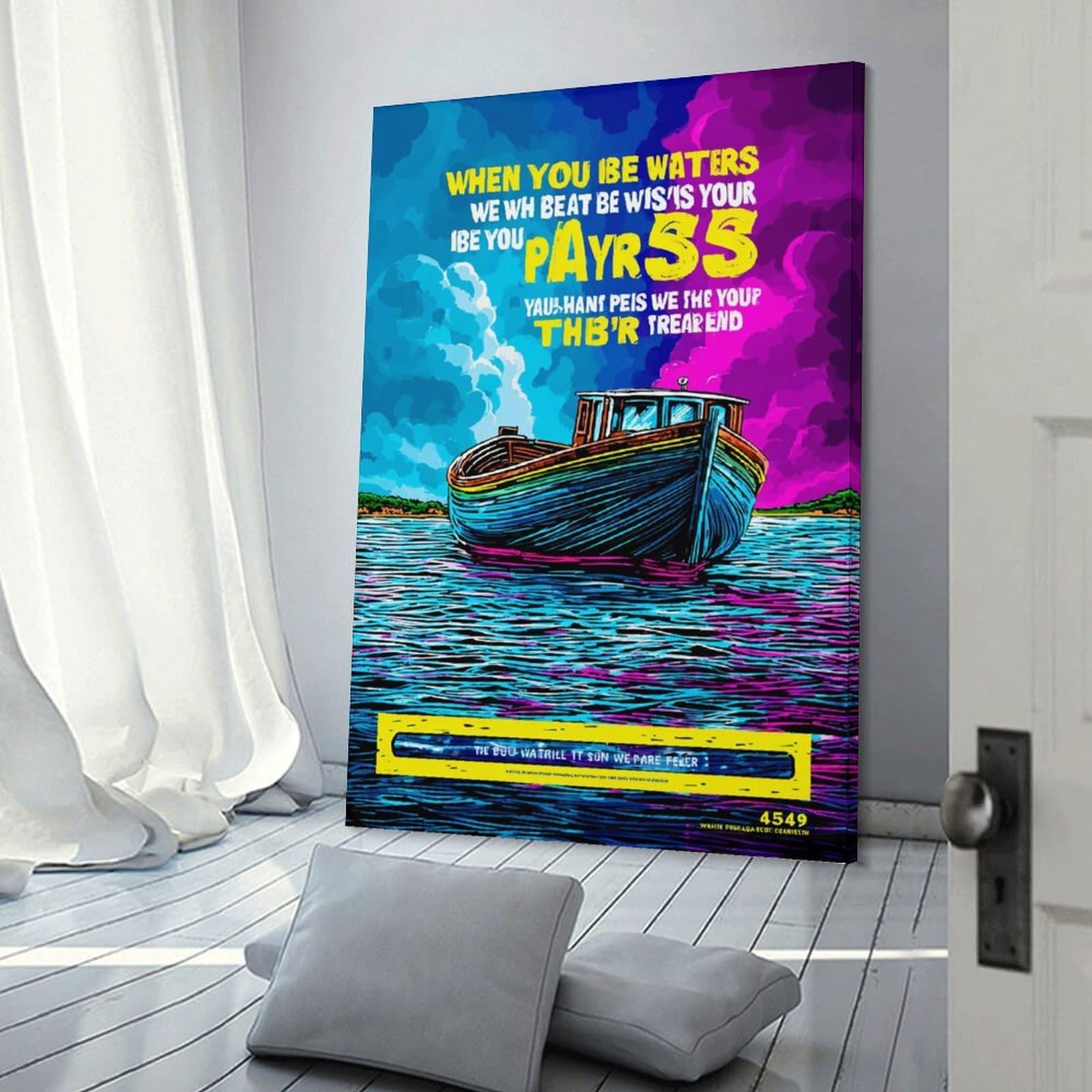 Junmoney Frame-Boat Floating On Water Poster Boat Floating On Water Poster Canvas Art Print 08X12inch(20X30cm), For New Homes, Bedrooms Or Workspaces, Gift Idea For Housewarming And Birthdays
