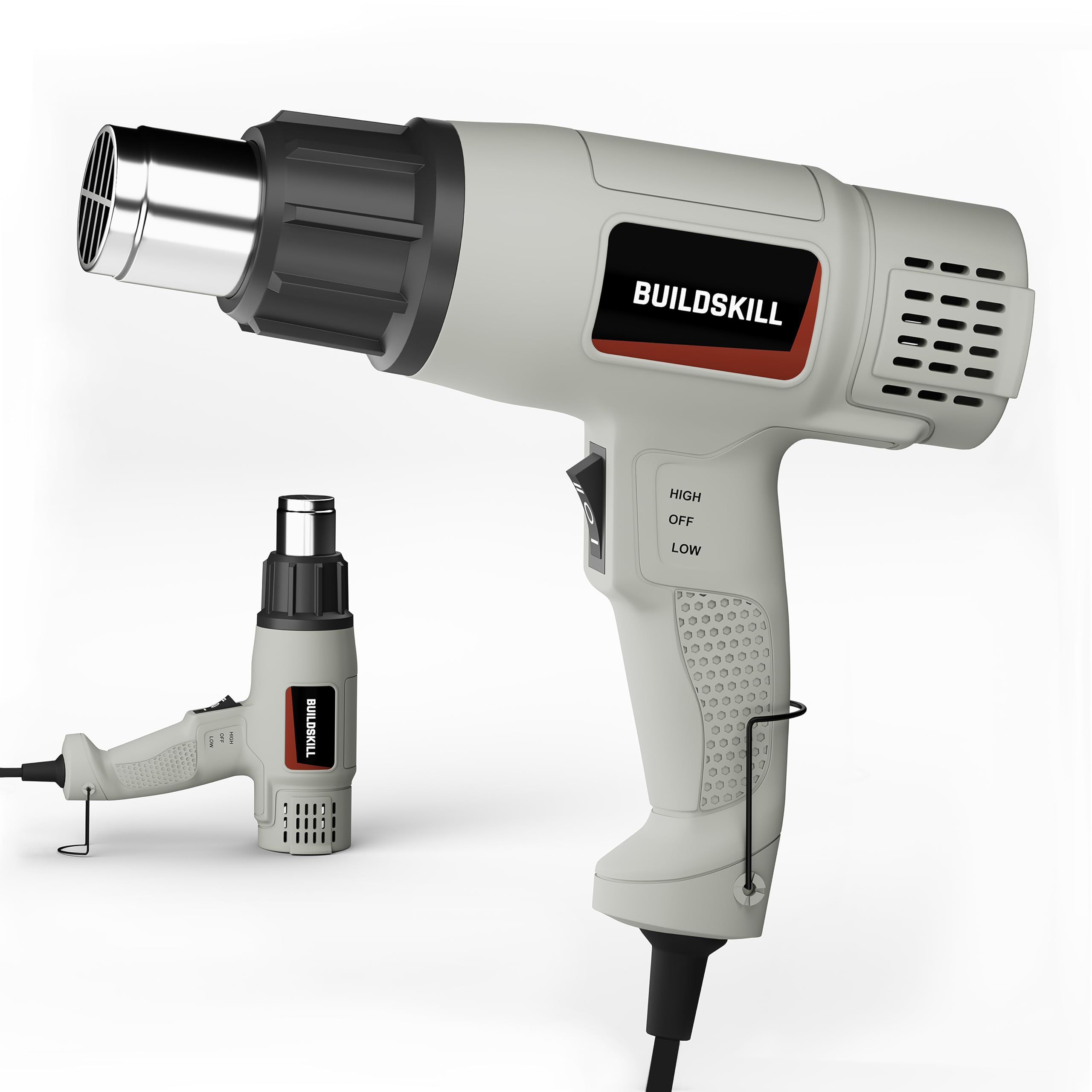 BUILDSKILL 1800W High-Speed Heat Gun Machine | Dual Temperature 400°C - 550°C | Copper mMotor | Stainless Steel Nozzle | Ideal Hot Air Gun Machine for Electronic Tasks, Paint Removing, Shrink Wrapping