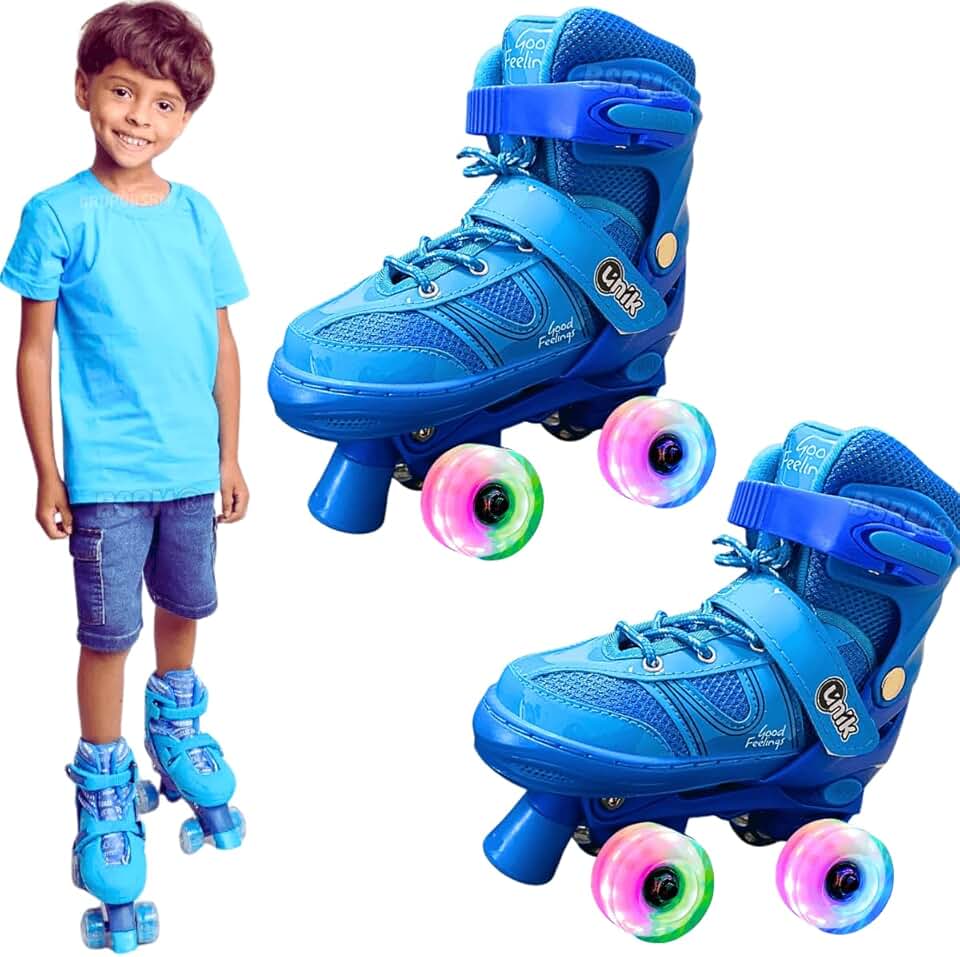 Patins Infantil 4 Rodas Rosa Menina Feminino e Menino Masculino Com Roda Led RGB colorido Patis Quad Good Feelings Para Iniciante Brinquedo Presente Criança 5 Anos