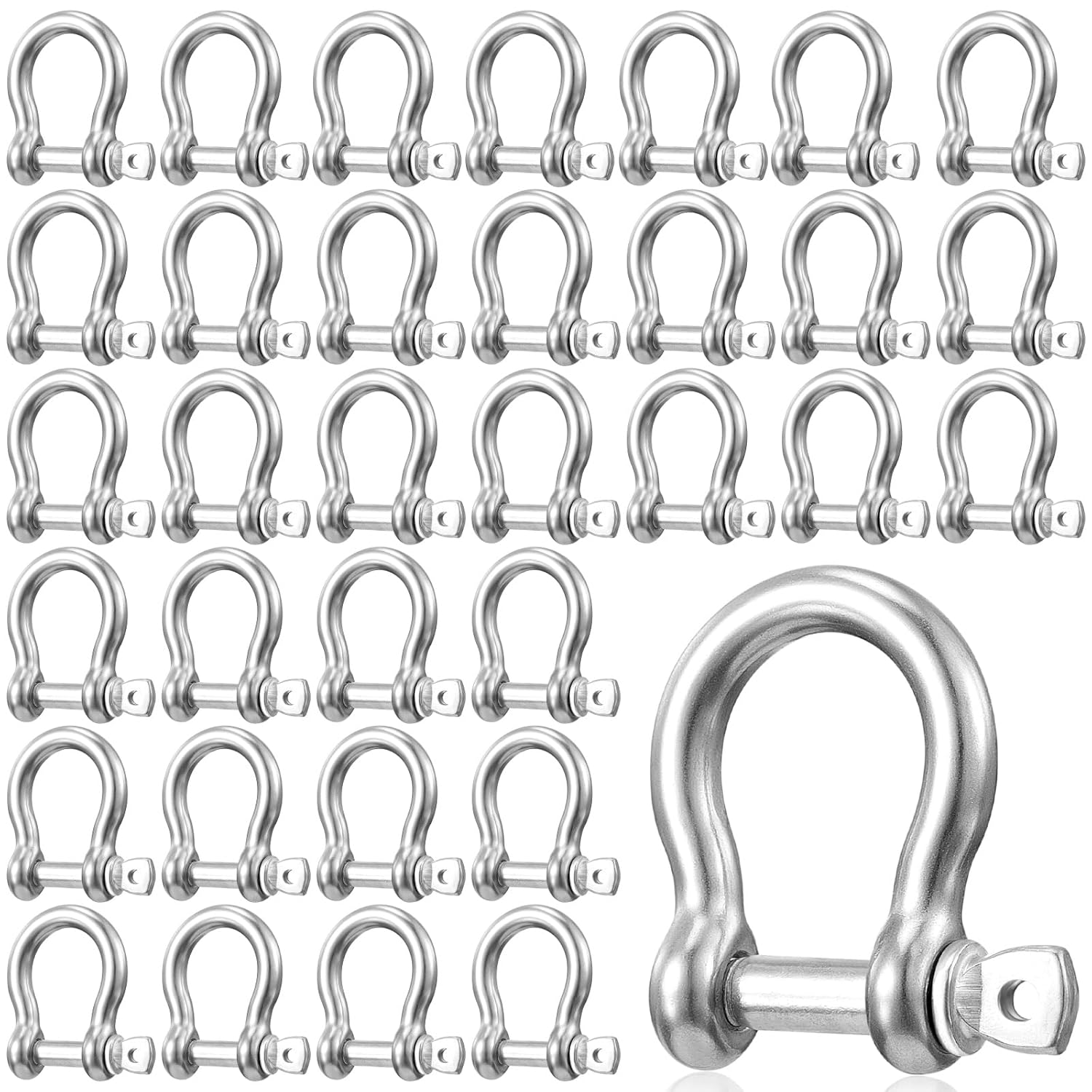 50 Pack 1/4 Inch 304 Stainless Steel D Ring Shackles M6 Screw Bow Shackle Clevis Heavy Duty with Screw Pin for Chain Anchor Outdoor Towing Trailer Industrial Off Road Vehicle Recovery
