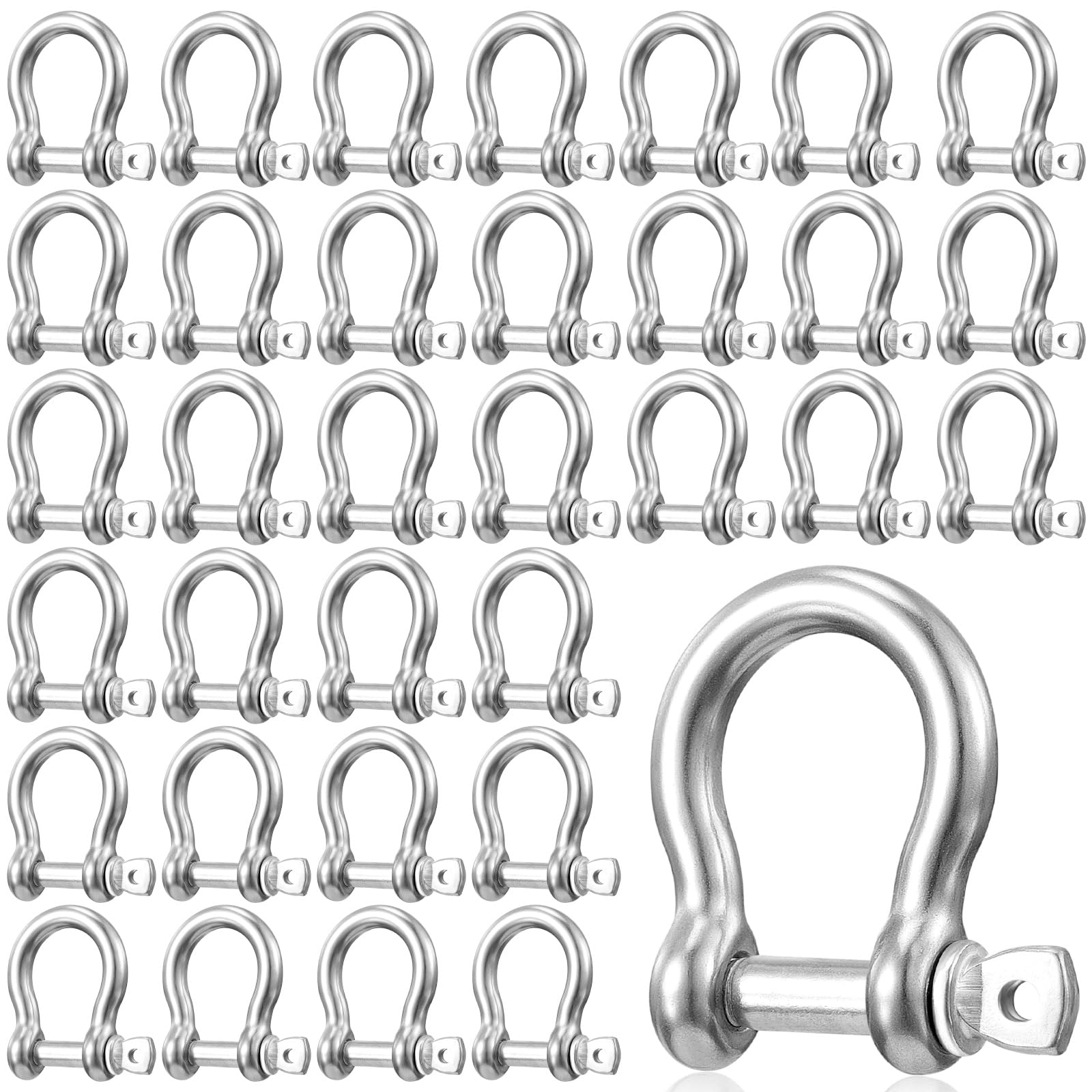 Confezione da 50 grilli ad anello a D in acciaio inossidabile 304 da 1/4 di pollice M6 con vite ad arco resistente con perno a vite per ancoraggio a catena, rimorchi esterni, rimorchi industriali