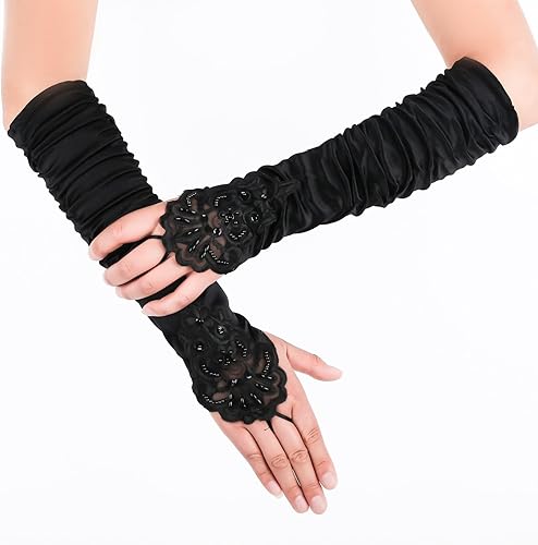 Miniatura 8 de JISEN Guantes de satén para mujer de los años 20 formal nupcial banquete boda ópera manoplas coloridas