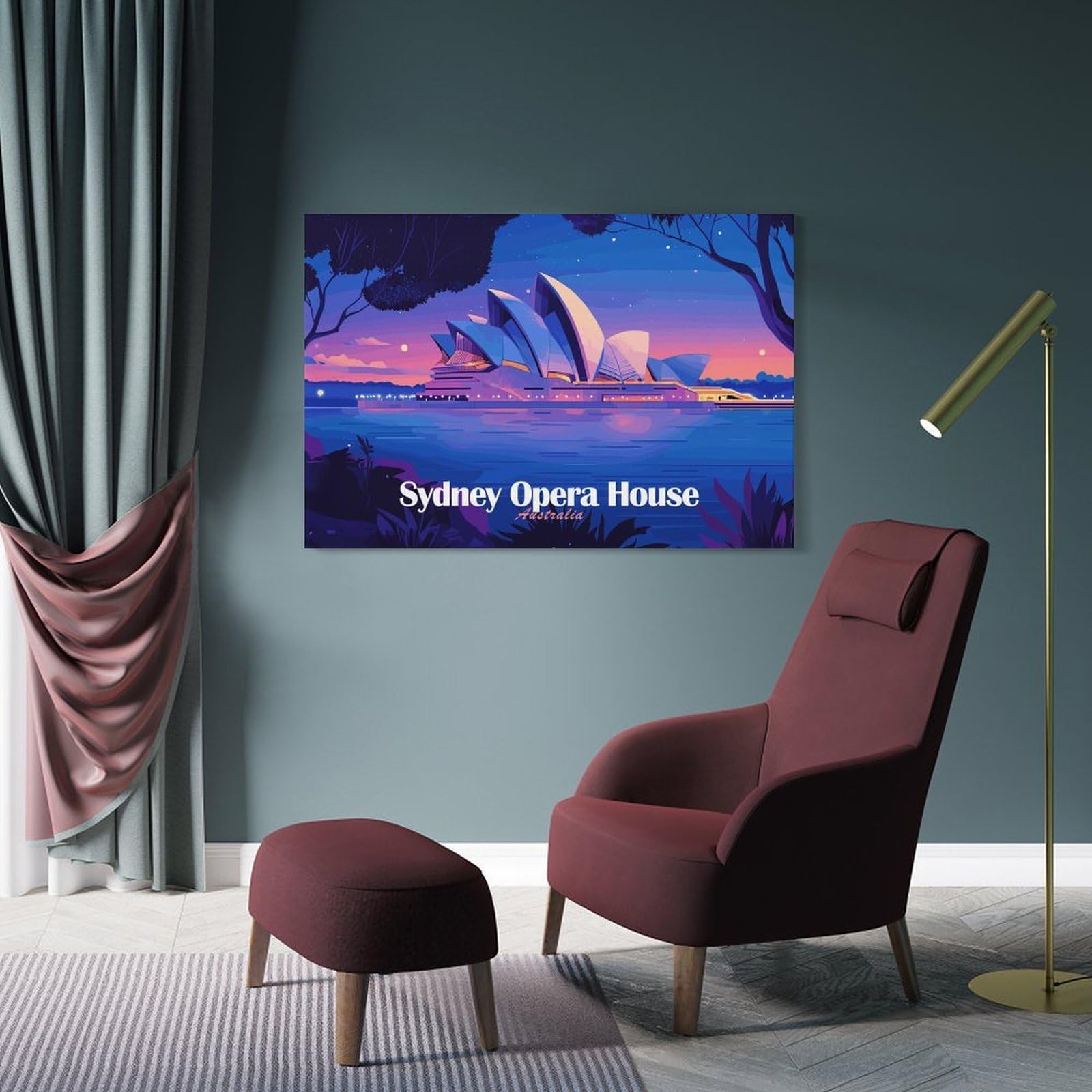 Junmoney Frame-Style-20 Home Decor Wall Art Sydney Opera House At Night, 24X36inch(60X90cm), For Bedroom Decor, Cosy Corners Or Studios, Decorative Wall Art For Cosy Rooms