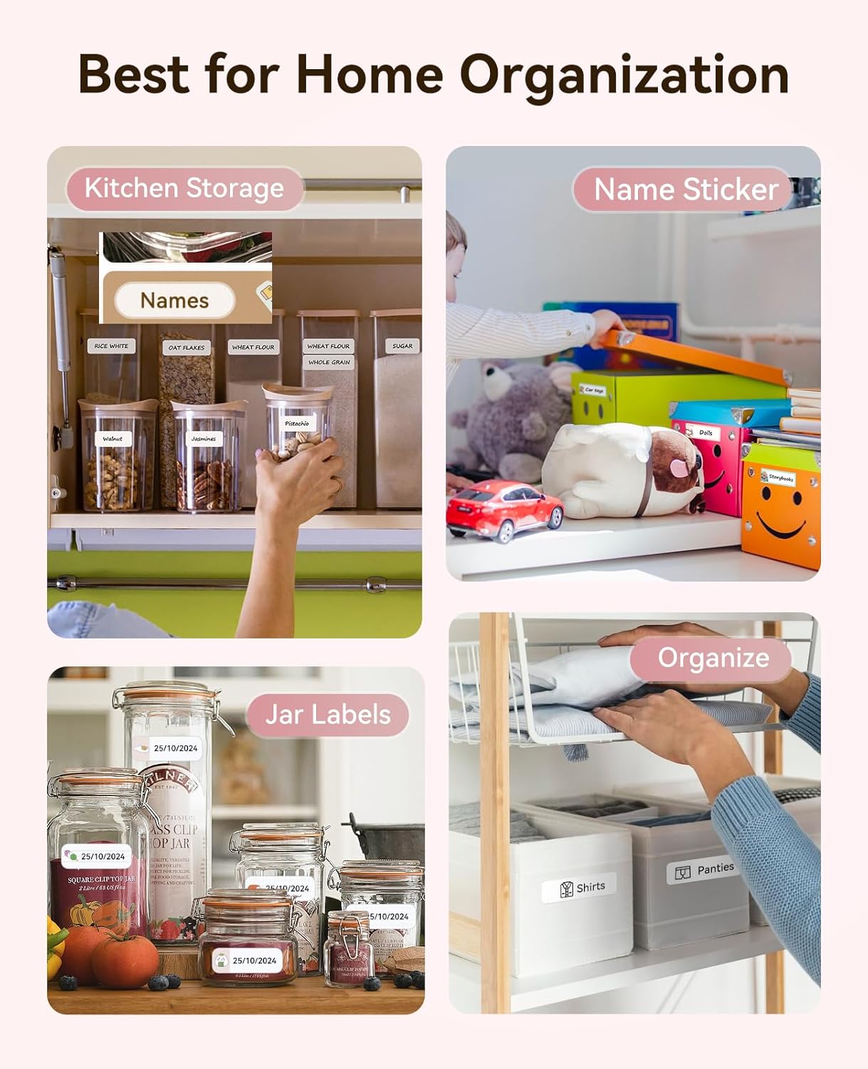 NIIMBOT Label Maker Machine Bluetooth Label Printer for School Home Office Organization, Wireless Mini Labeler D110 Upgraded Version, Label Machine with 1 Label Tape, Pink - Image 4