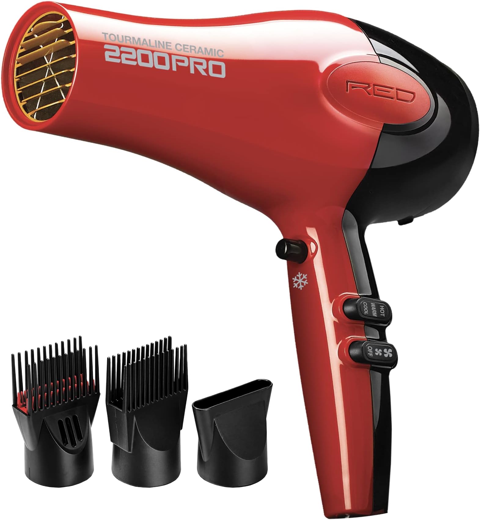 RED by Kiss Tourmaline Ceramic 2200W PRO - Professional Hair Dryer with Extra Combs, Frizz-Free Hair, Six Heat Settings Blow Dryer