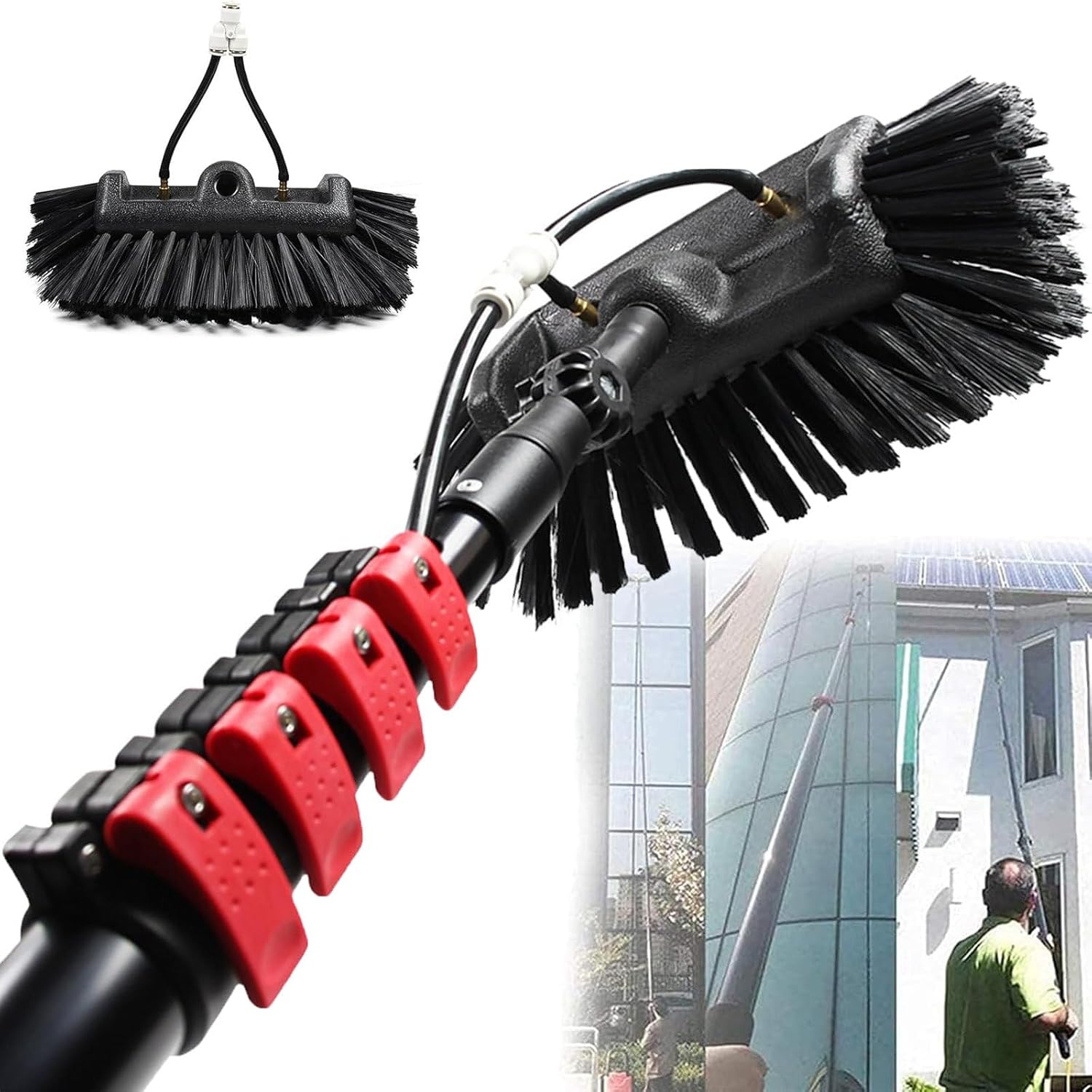 Cleaning Products, Cleaning Brush for Solar Panel Window with Inline Water Filter System, Five-Sided Bristle Design, for Cleaning Solar Photovoltaic Panels,12m(39ft) withscraper