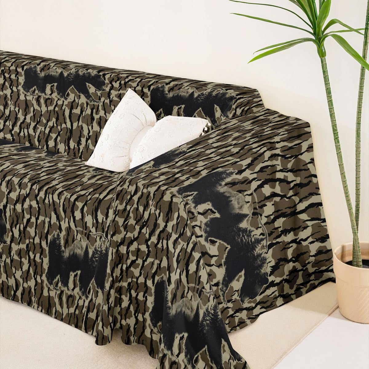 Homewish Housse de Canapé 231 x 340 cm Camouflage Ours Chasse