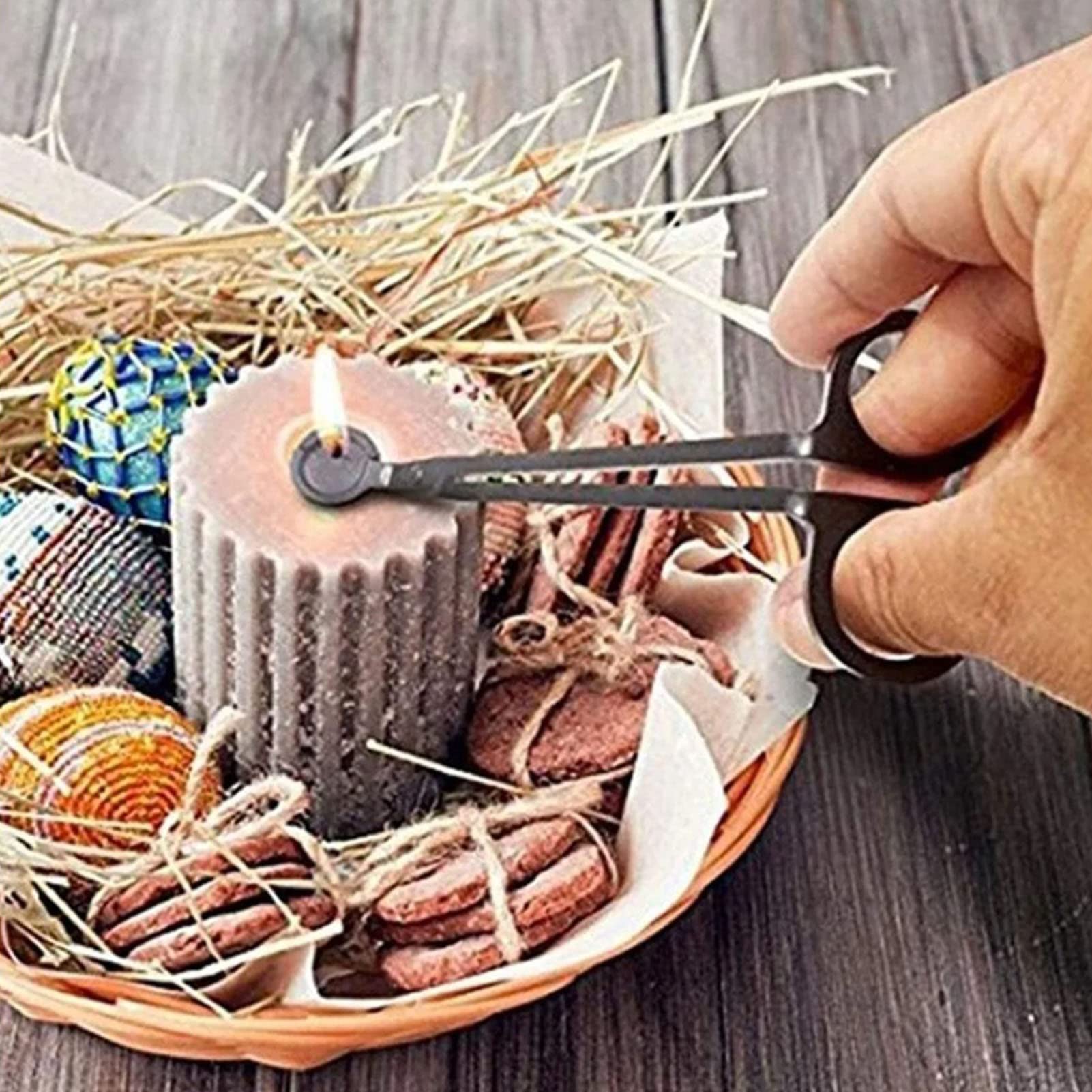 Gsycle Candle Wick Trimmer, Long Handle Stainless Steel Oil Lamp Trim Scissor Candle Killing Hook Clipper Cutter Tool for Candle Lovers Black