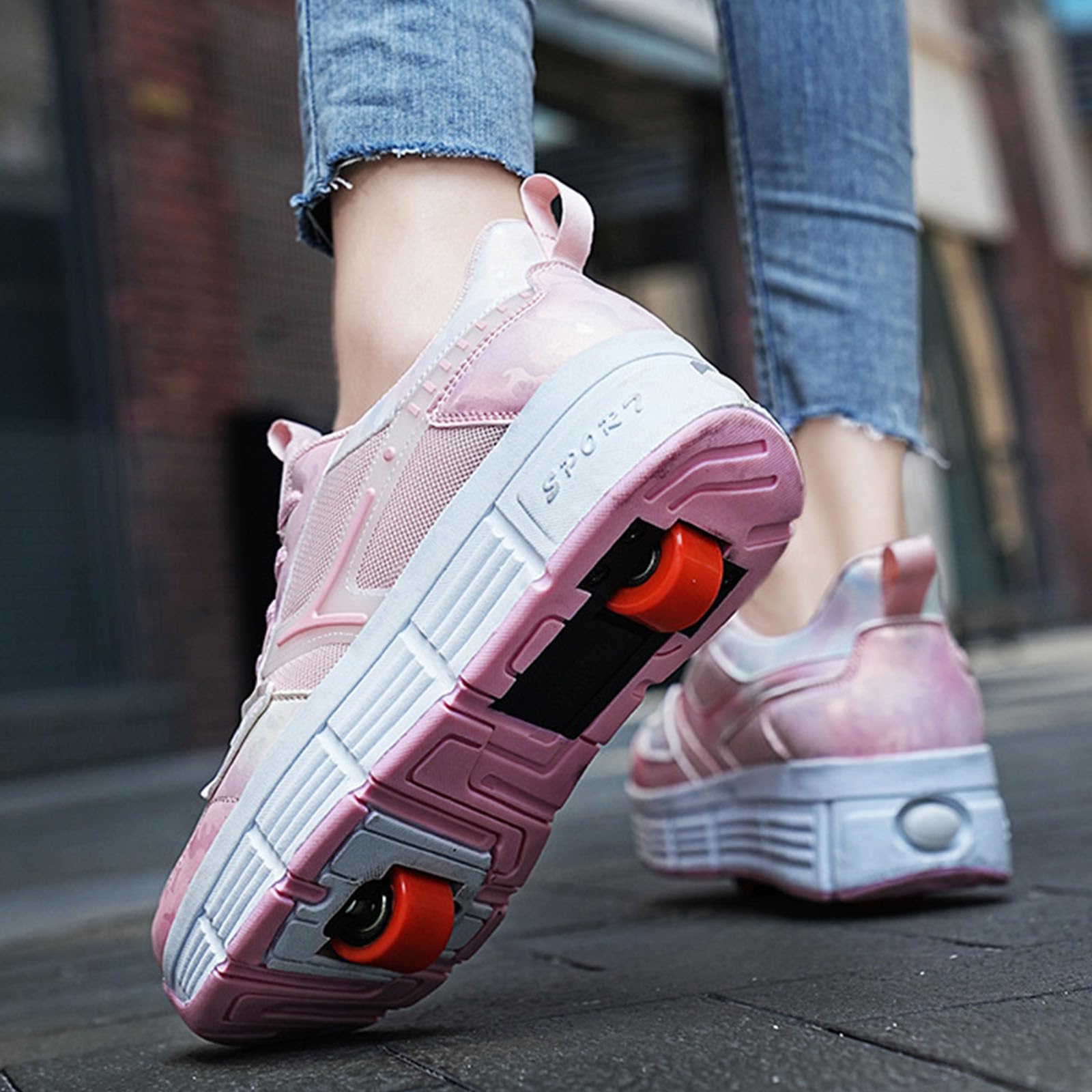 Surwin Chaussures roulettes Enfant, Chaussures de Skateboard à Lacets Fille Garçon avec Roues Arrière Rétractables, Basket à roulettes Sneakers Roller Respirant, 30 EU-41 EU