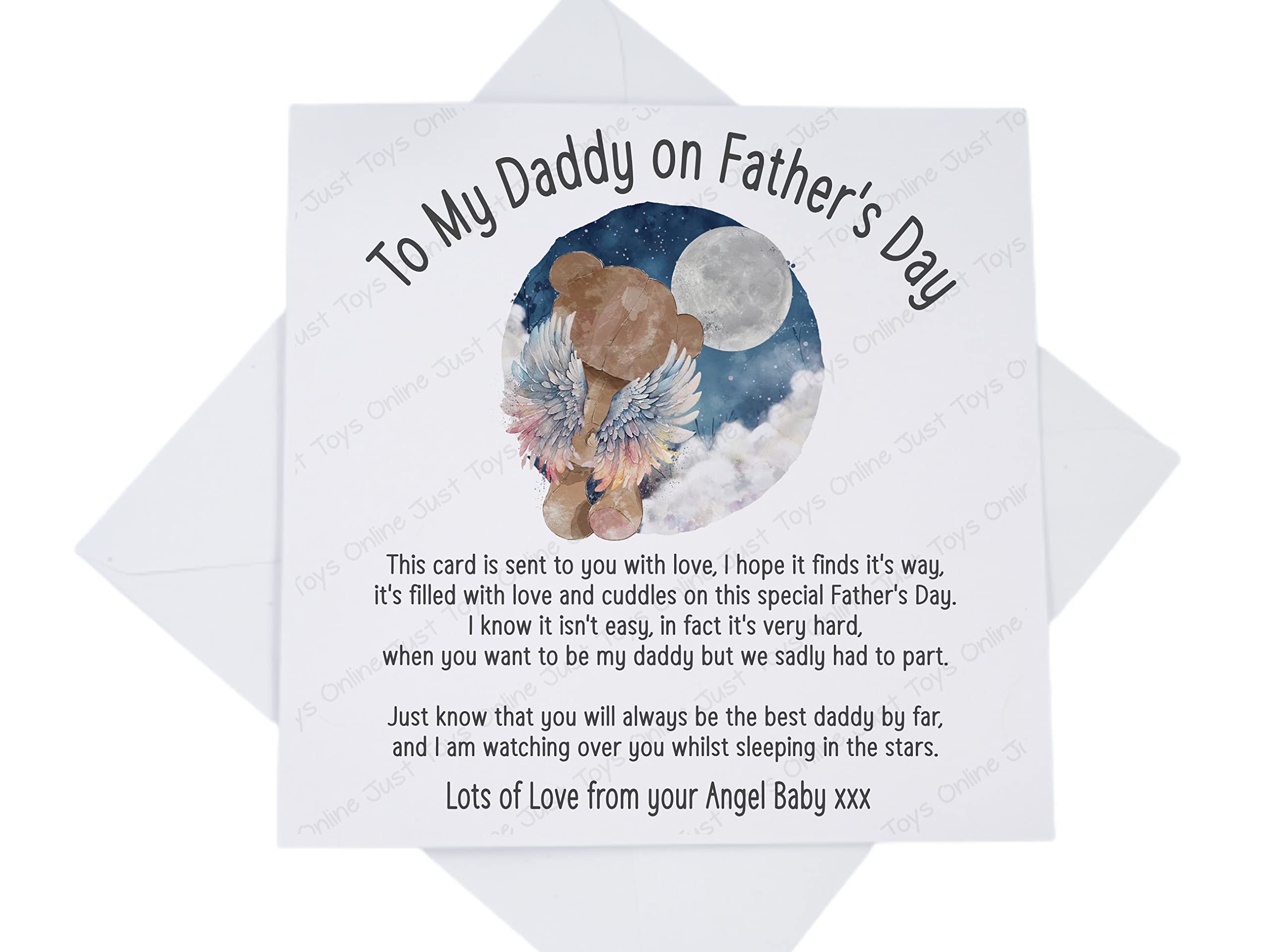 Fathers Day Card from Baby In Heaven for Daddy, Angel Baby Fathers Day Card for Dad with Poem, Angel Teddy Bear Wings Card, Baby Loss Card (Multi)