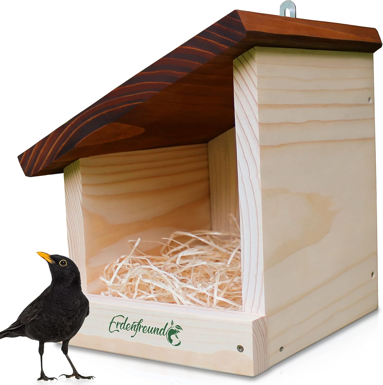 ERDENFREUND® Amsel Nistkasten halboffen extra für Freibrüter
