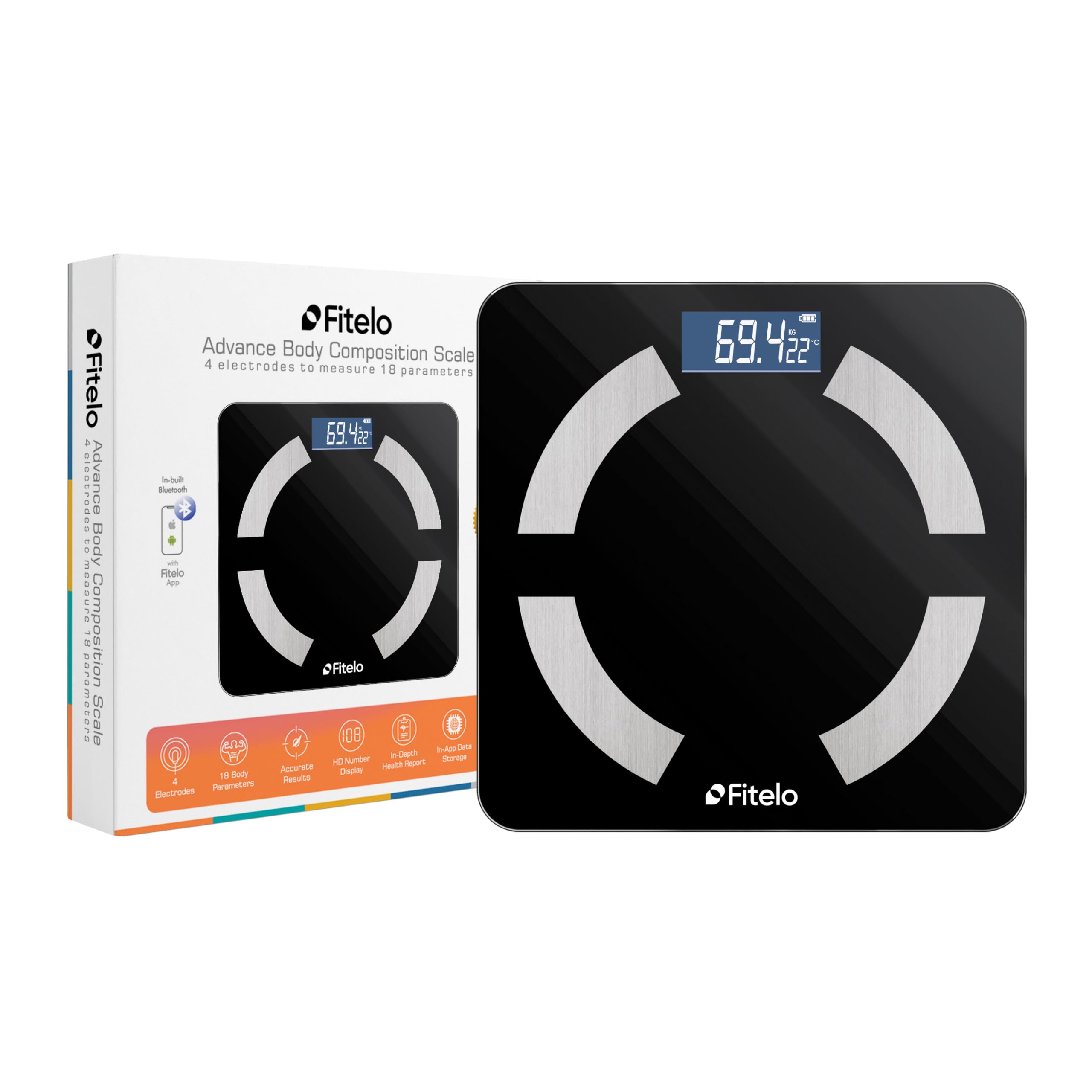 Fitelo Smart BMI Weight Scale (Black) | 18+ Parameters, Body Fat & Muscle Mass | 100+ User Profiles | 2 Yr Warranty | Large Foot Area | Free App Sync & Health Report Card | For Home & Gym Fitness - Image 8 thumbnail