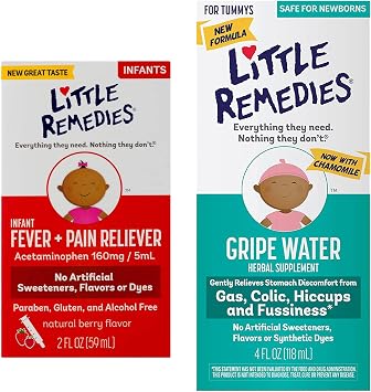 Little Remedies Infant Fever & Pain Reliever | Natural Berry Flavor | 2 FL OZ w/Little Remedies Fast Acting Gripe Water | Safe for Newborns | 4 FL OZ