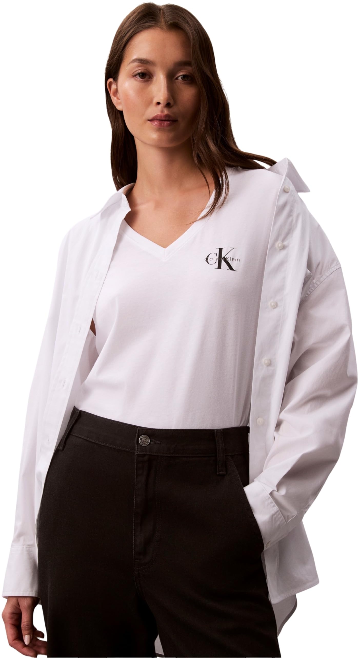 Calvin Klein T-Shirts Manches Courtes Lot de 2 Femme Logo Tee Col en V