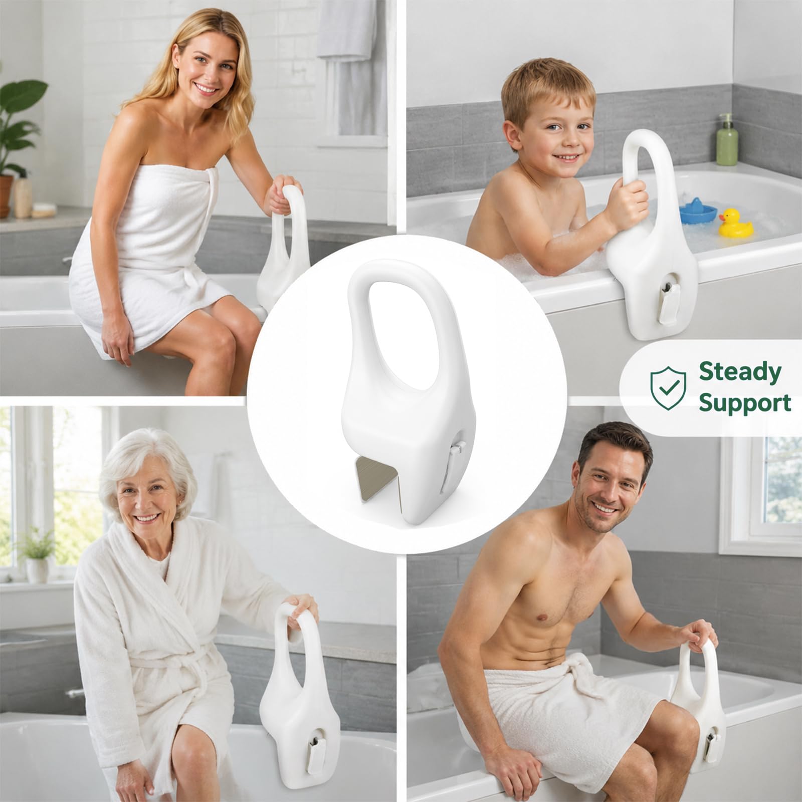 Badewanne Einstiegshilfe für Senioren, Blasformmaterial mit Befestigung ohne Bohren, Badewanneneinstiegshilfe aus PE, Griffstange für Wannen Rand mit Gummipolster für Schwangere, Kinder, Senioren