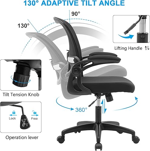 Miniatura 5 de RYDESIGN Ergonomic Desk Chair with Mesh Back, Adjustable Lumbar Support, Armrests, and Rolling Swivel Function - Perfect for Women and Adults