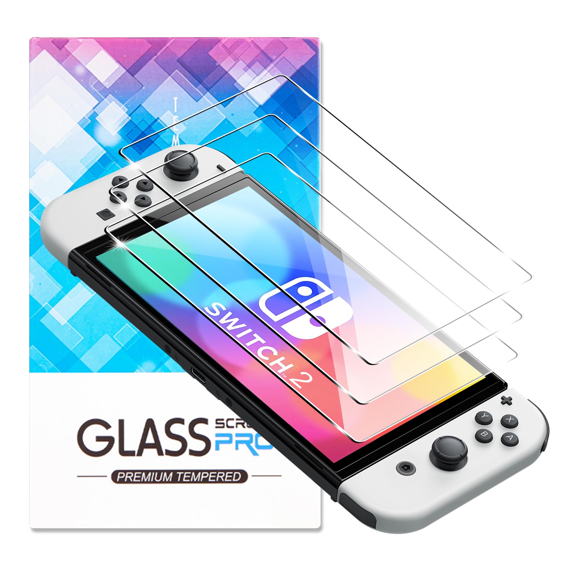 zZjoOoj Folia ochronna kompatybilna z Nintendo Switch 2 do szkła pancernego, 3 sztuki szkła ochronnego o twardości 9H, folia ochronna na wyświetlacz, ochrona przed pęcherzykami, szkło hartowane HD