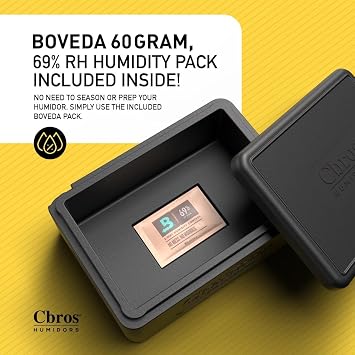 Cbros humidor 69% Two- Way Humidity Control Box Powered by Boveda, Moisture Absorber, Maintain Freshness and Consistent Temperature Size (Size 10)