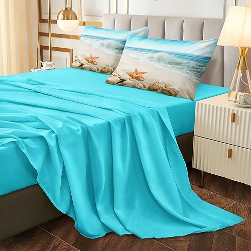 Miniatura 3 de Bedbay Juego de edredón de playa tamaño individual, juego de cama en una bolsa, juego de ropa de cama con temática de playa, edredón de océano,