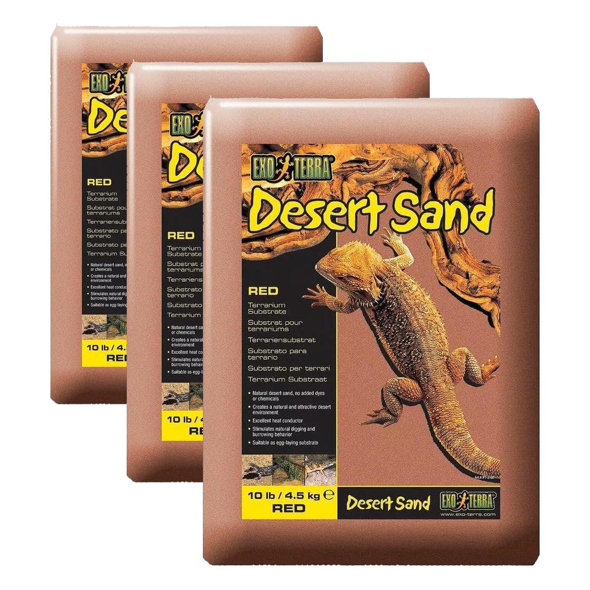 Exo Terra Desert Sand, 10-Pound, Red for All Breed Sizes (Pack of 3)