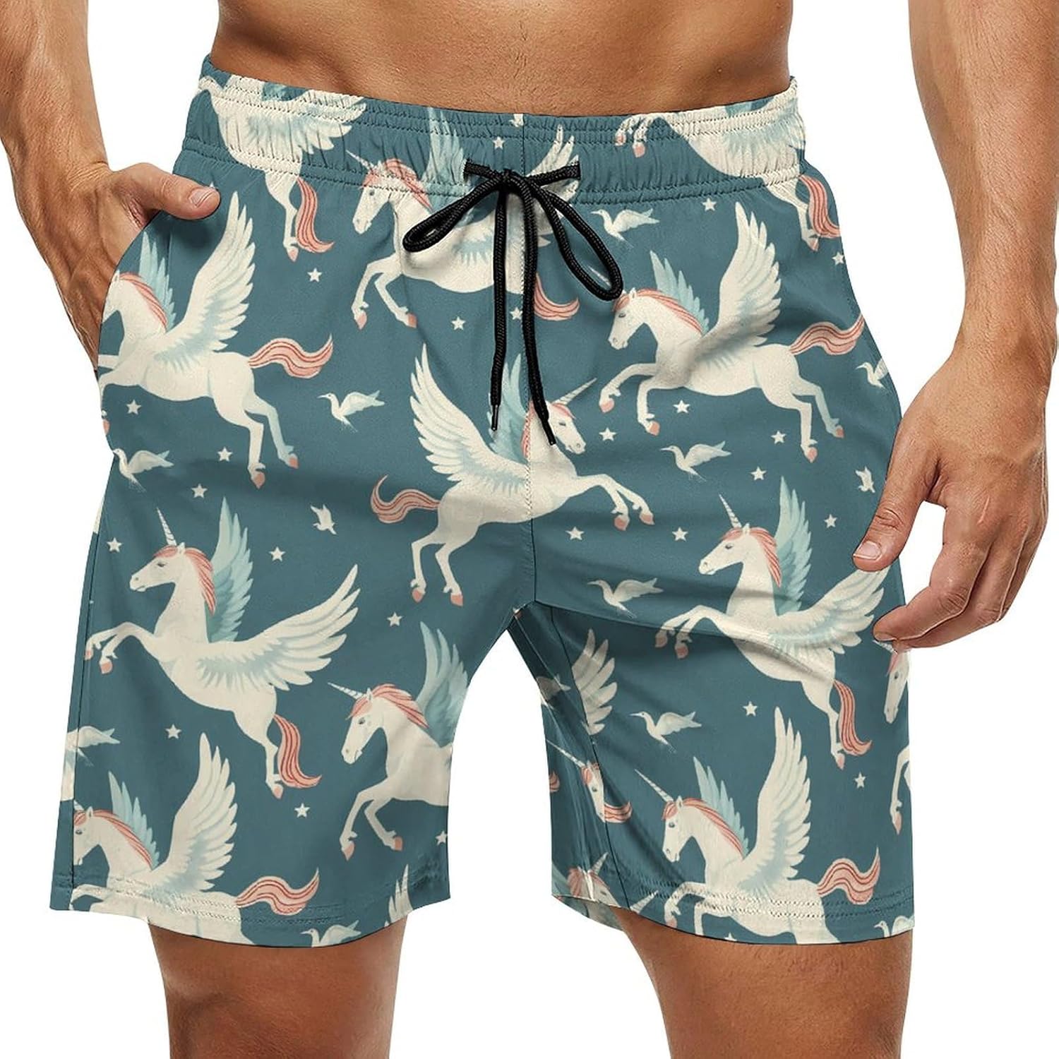 Flying Horse Casual Men's Swim Trunks Novelty Summer Beach Shorts Swimwear with Pocket