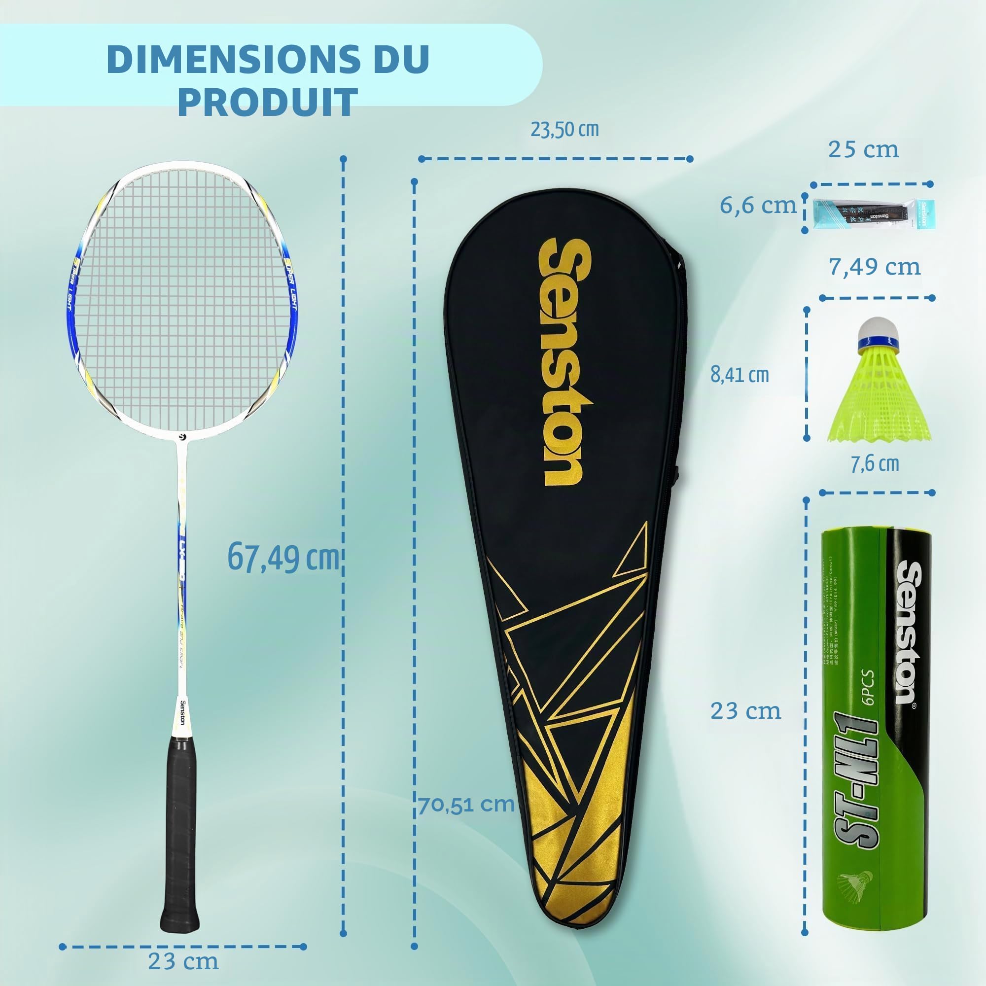 Senston Set de Raquettes Badminton en Graphite, Ultra Légères Badminton Rackets avec T-Joint Intégré, Inclus 2 Volants, 2 Surgrips, 1 Sac, Idéal Débutant, École, Loisir Intérieur/Extérieur
