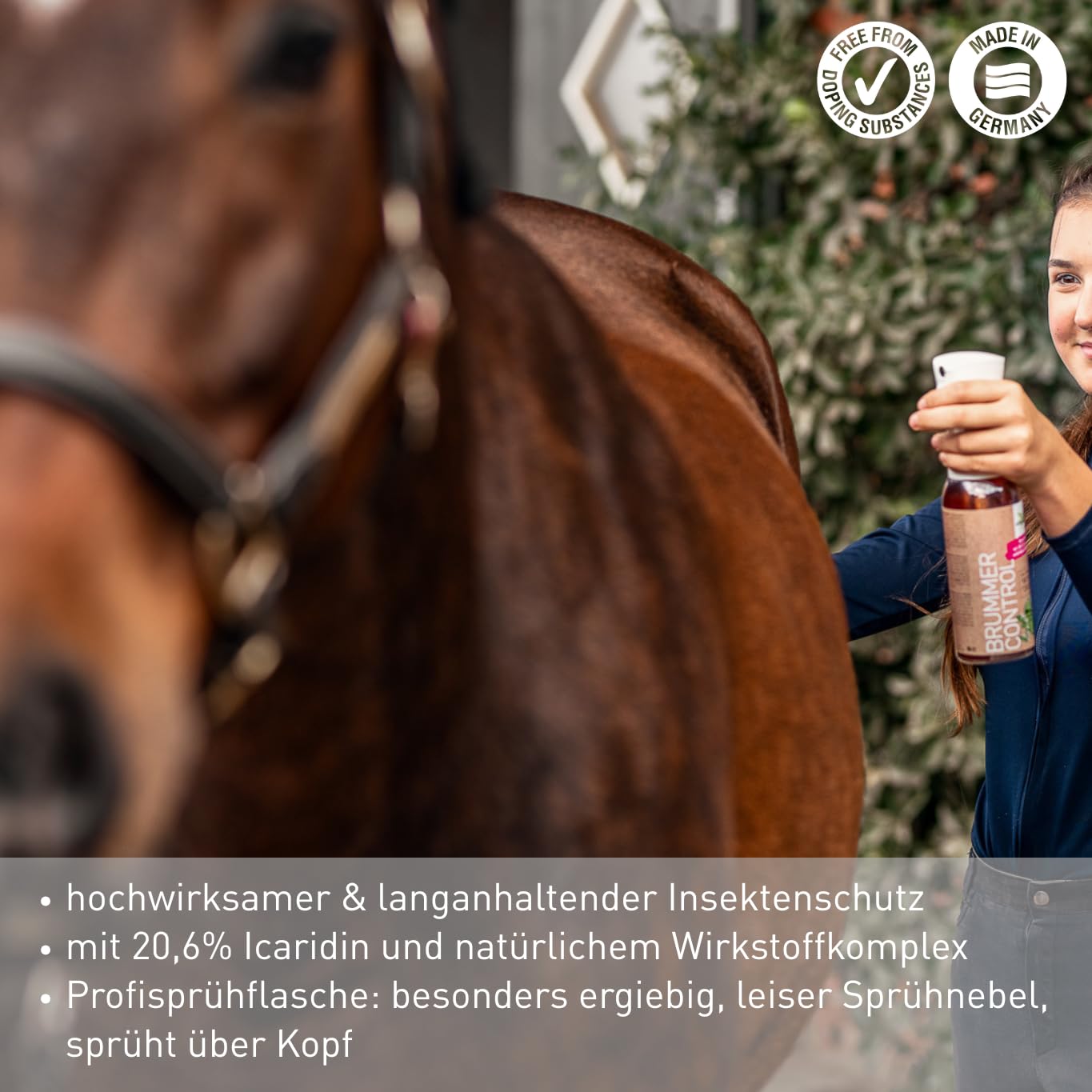 Bense & Eicke BrummerControl 500 ml Insektenschutzspray für Pferde gegen Bremsen, Mücken und Zecken, ohne Farbstoffe und Konservierungsmittel, Made in Germany