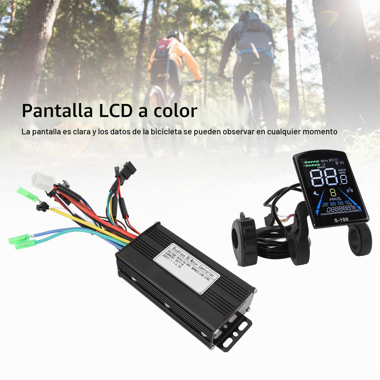 Kit de Controlador de Motor para Bicicleta Eléctrica, 26A 36V 48V 500W 750W 3 Mode Controlador Sin Escobillas con Panel LCD