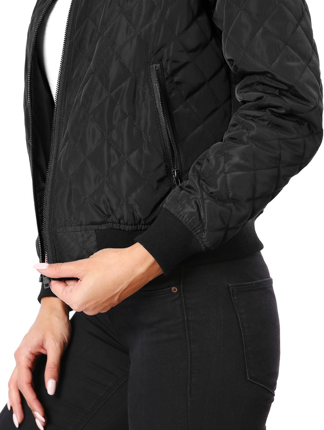 Allegra K Women's Quilted Zip Up Raglan Long Sleeve Bomber Jacket - Image 6