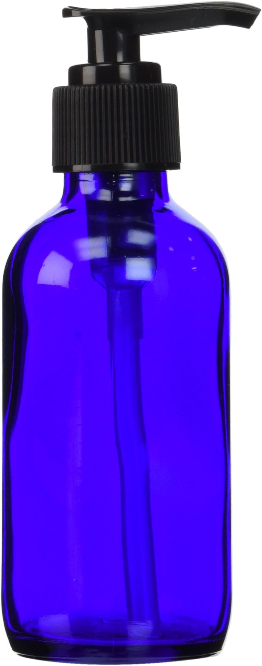 4 Oz Cobalt Blue Boston Round Glass Bottle with Black Lotion Pump-(1)