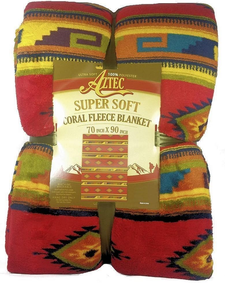 Aztec Southwestern Soft Coral Fleece Throw Blanket 70 x 90