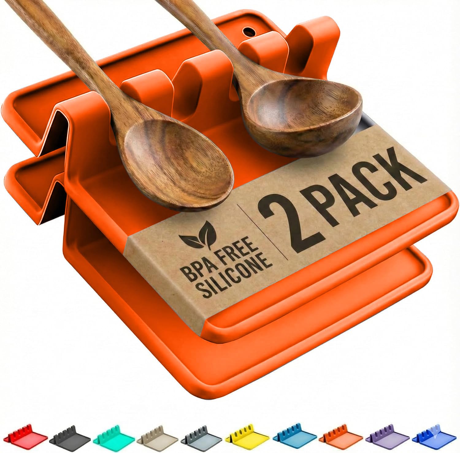 2 Pack Orange Silicone Spoon Rest for Stove Top, Spoon Holder for Stove