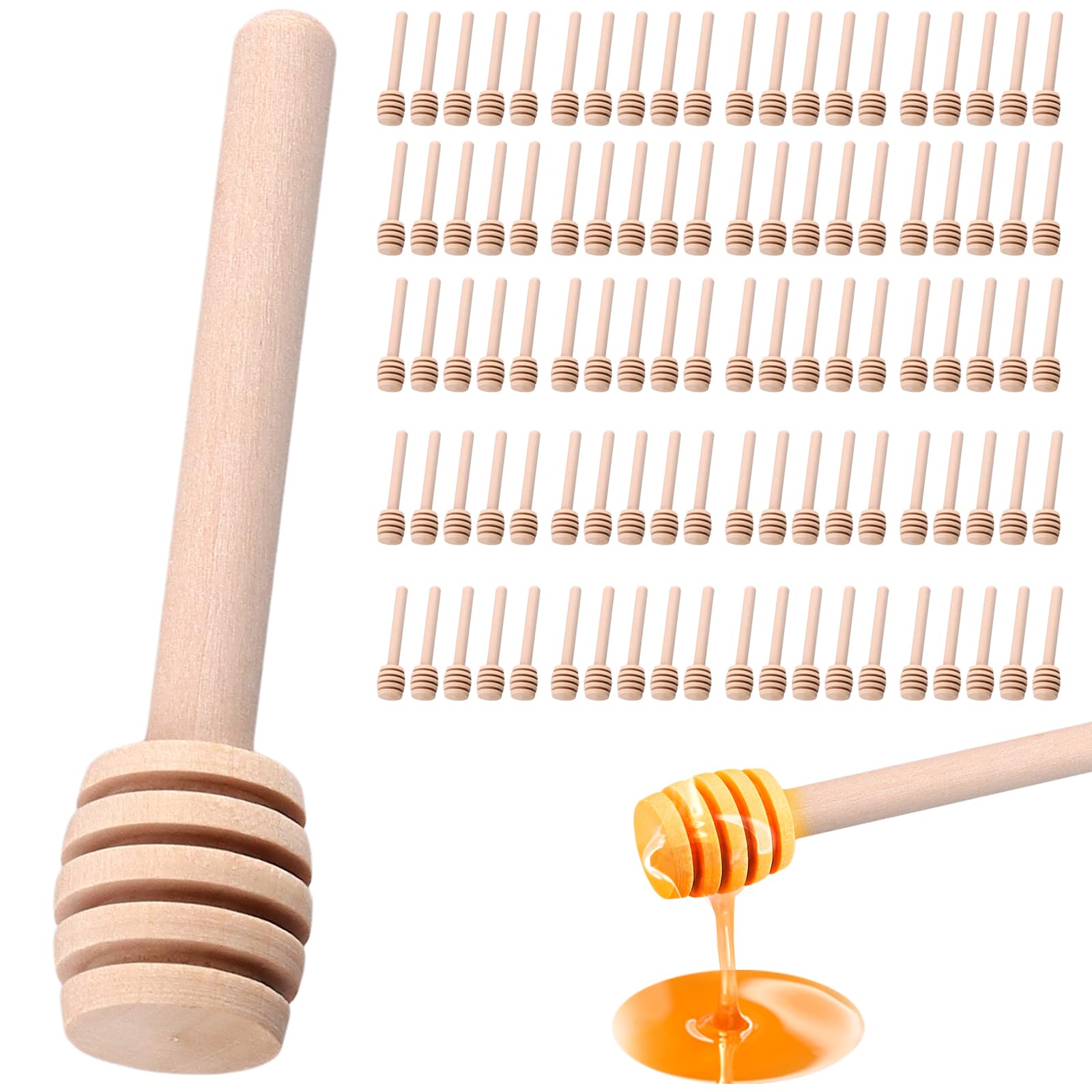 100 Pezzi Bastoncini Spargimiele da 8 cm, Mini Cucchiai di Legno, Cucchiaino Legno per Miele per Matrimoni, Battesimi, Compleanni, Cresime e Comunioni