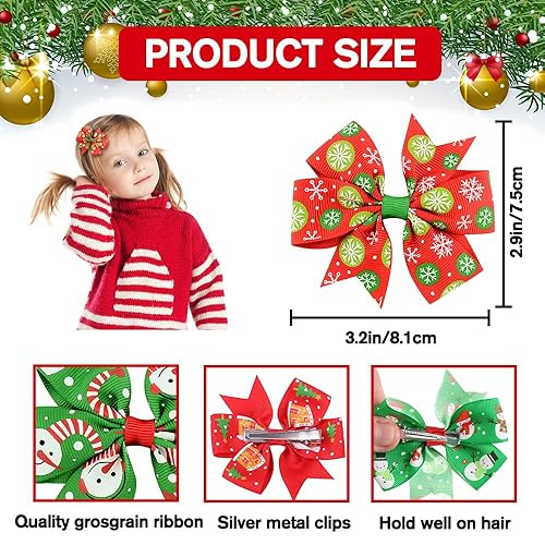 Miniatura 4 de 24 pinzas navideñas para el cabello para niñas, lazos de Navidad, pasadores, accesorios para el cabello para niños, recuerdos de fiesta de Año Nuevo