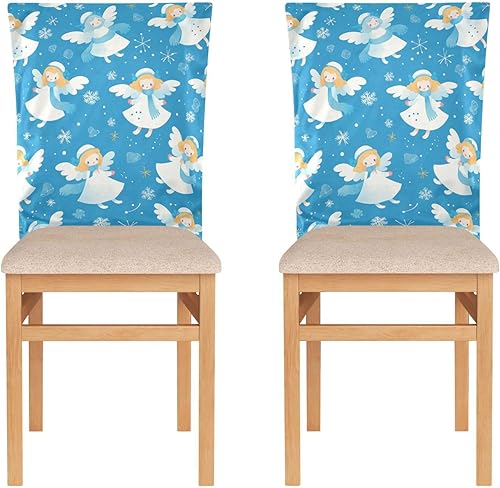 Miniatura 2 de Juego de 6 fundas decorativas para silla de comedor, diseño de ángel de nieve azul, para decoración del hogar, comedor, lavable, para dormitorio,