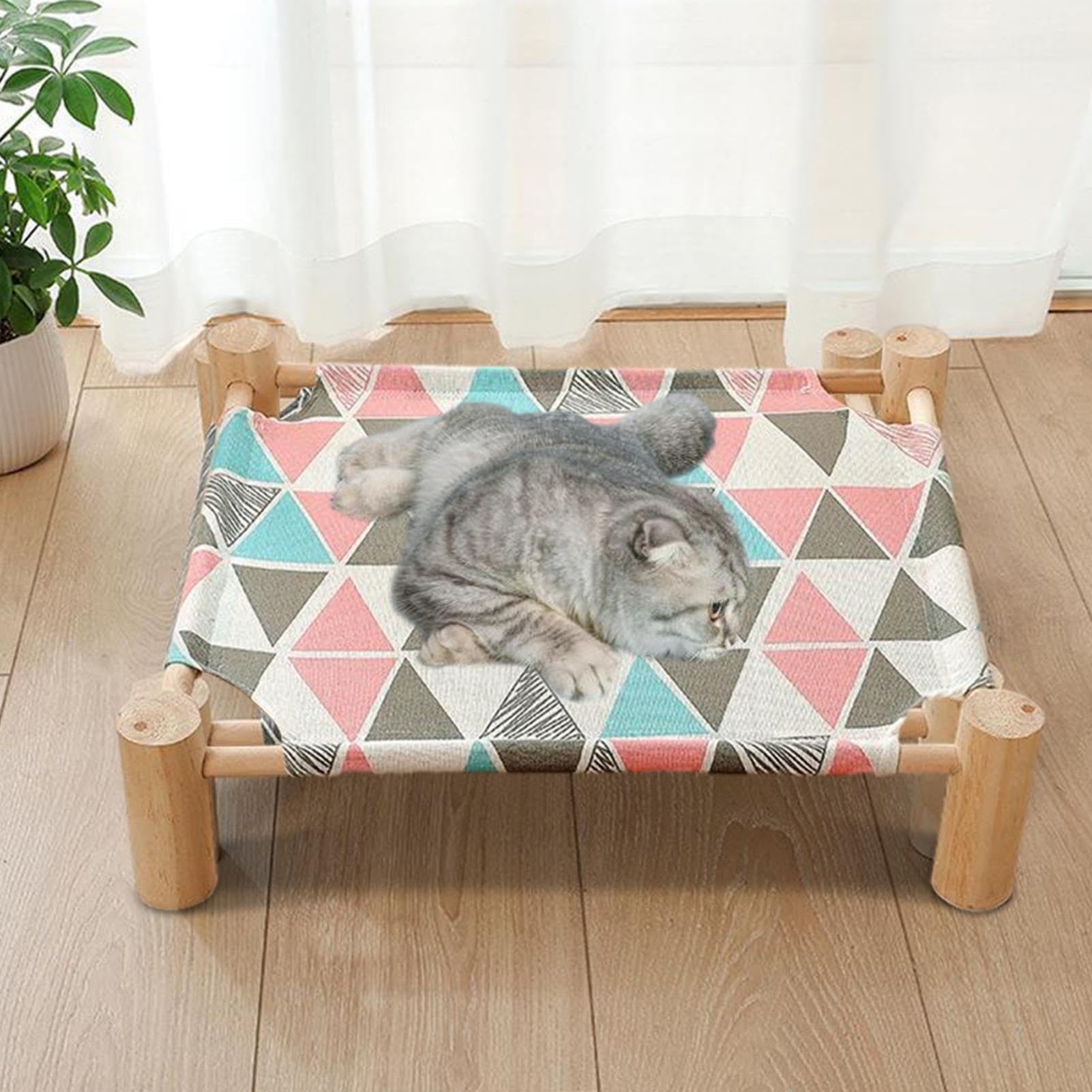 Cama refrescante para Gatos | Hamaca Madera para Cachorros,Cama elevada enfriamiento para Perros, Cama para Gatos, Cama para Mascotas para Cachorros en Interiores y Exteriores, Triangulo Rosa