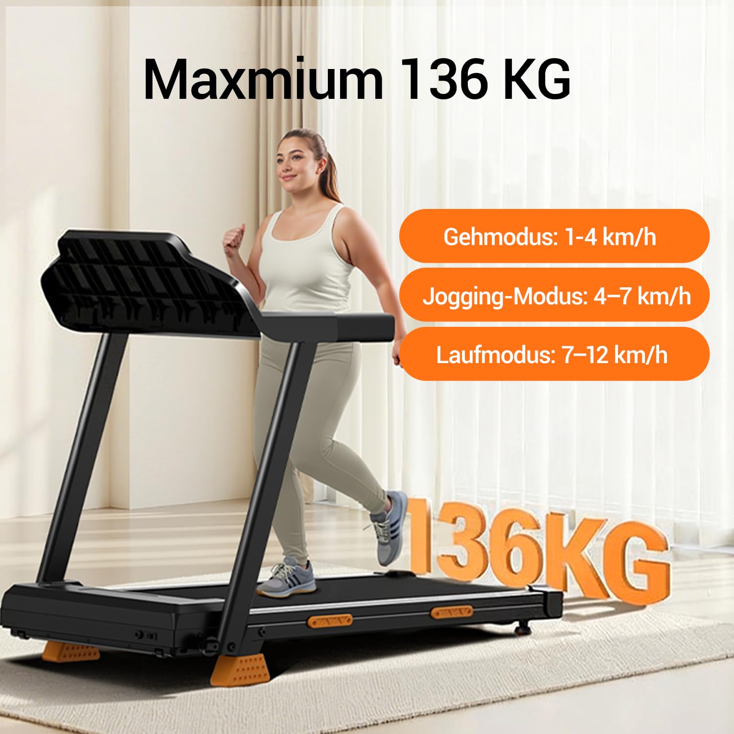 UMAY Laufband für Zuhause Klappbar mit Steigung 15% | Laufbänder 12KM/H, Treadmill for Home mit 3,0-PS-Motor und LED-Anzeige, 136KG
