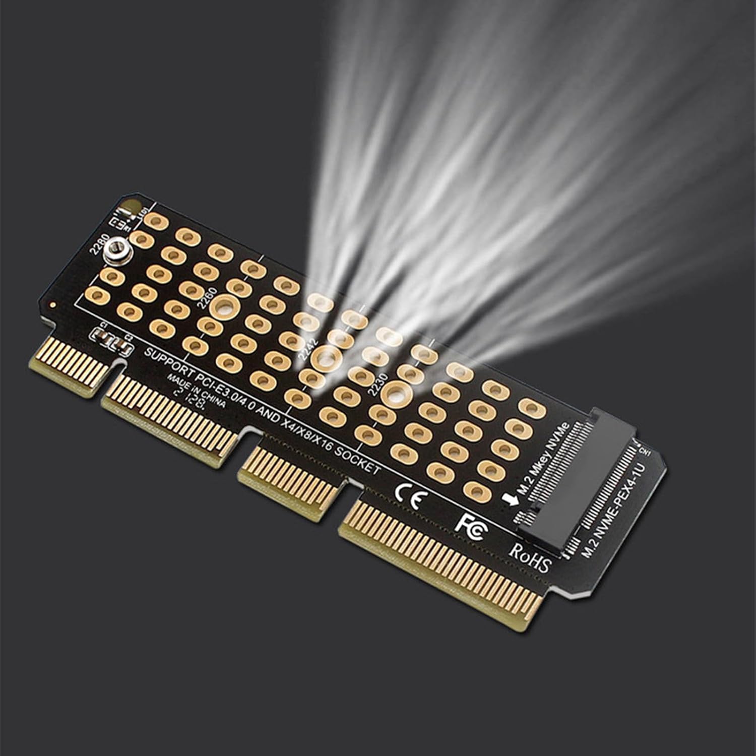 Computer Motherboard PCIE X4 X8 X16 to NVME M-Key M.2 PCIE 4.0 3.0 SSD Hard Disk High Speed Expansion Card Adapter Upgrade Converter Support 1U Server Black