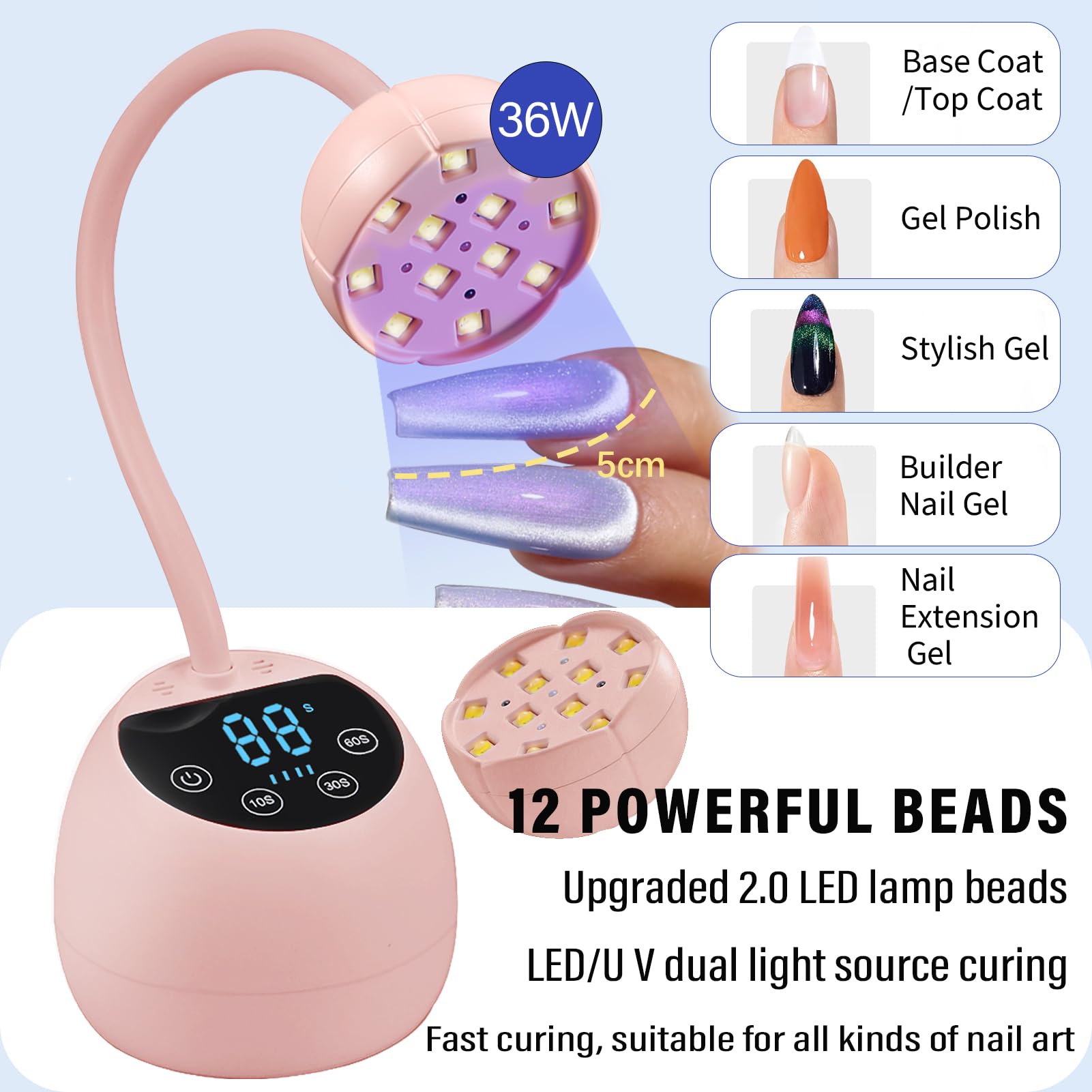 Amazon.com: PHAIN U V LED Nail Lamp, 36W Mini Cordless Gel x Nail