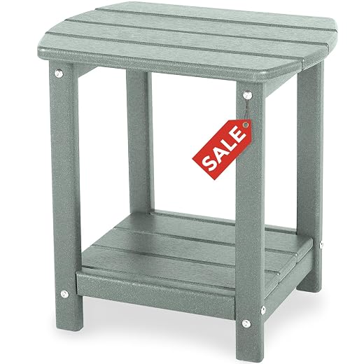 Adirondack Square Outdoor Side Table,2-Tier Storage Patio Side Table, HDPE End Tables for Backyard Pool Porch Garden Lawn