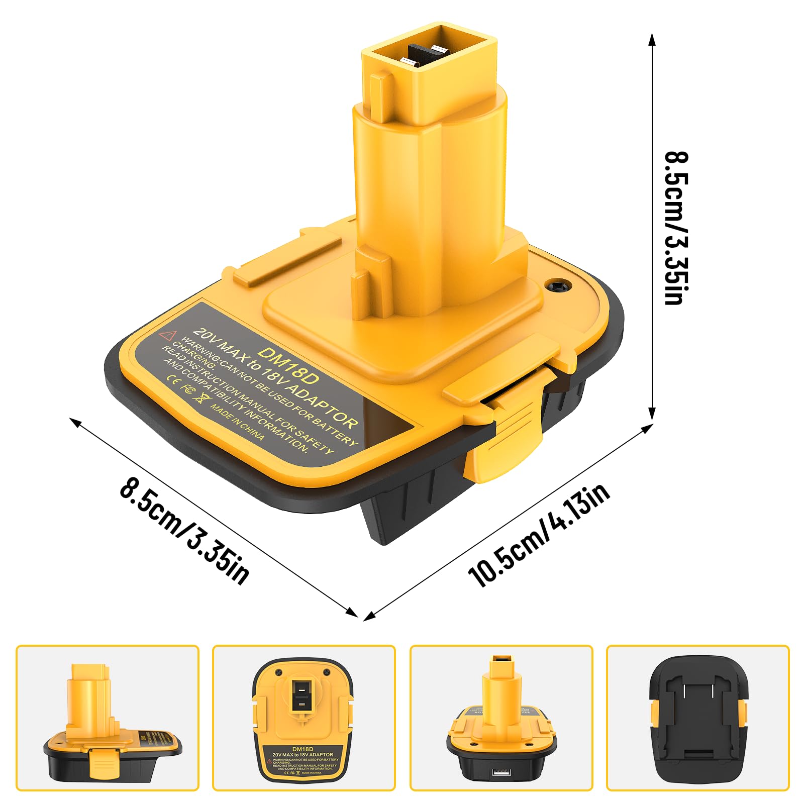 1 paquete de adaptador de batería DM18D con puerto USB para herramientas Dewalt de 18 V, convierte Dewalt de 20 V Li-ion o Milwaukee M18 18 V batería de iones de litio a Dewalt 18 V adaptador de
